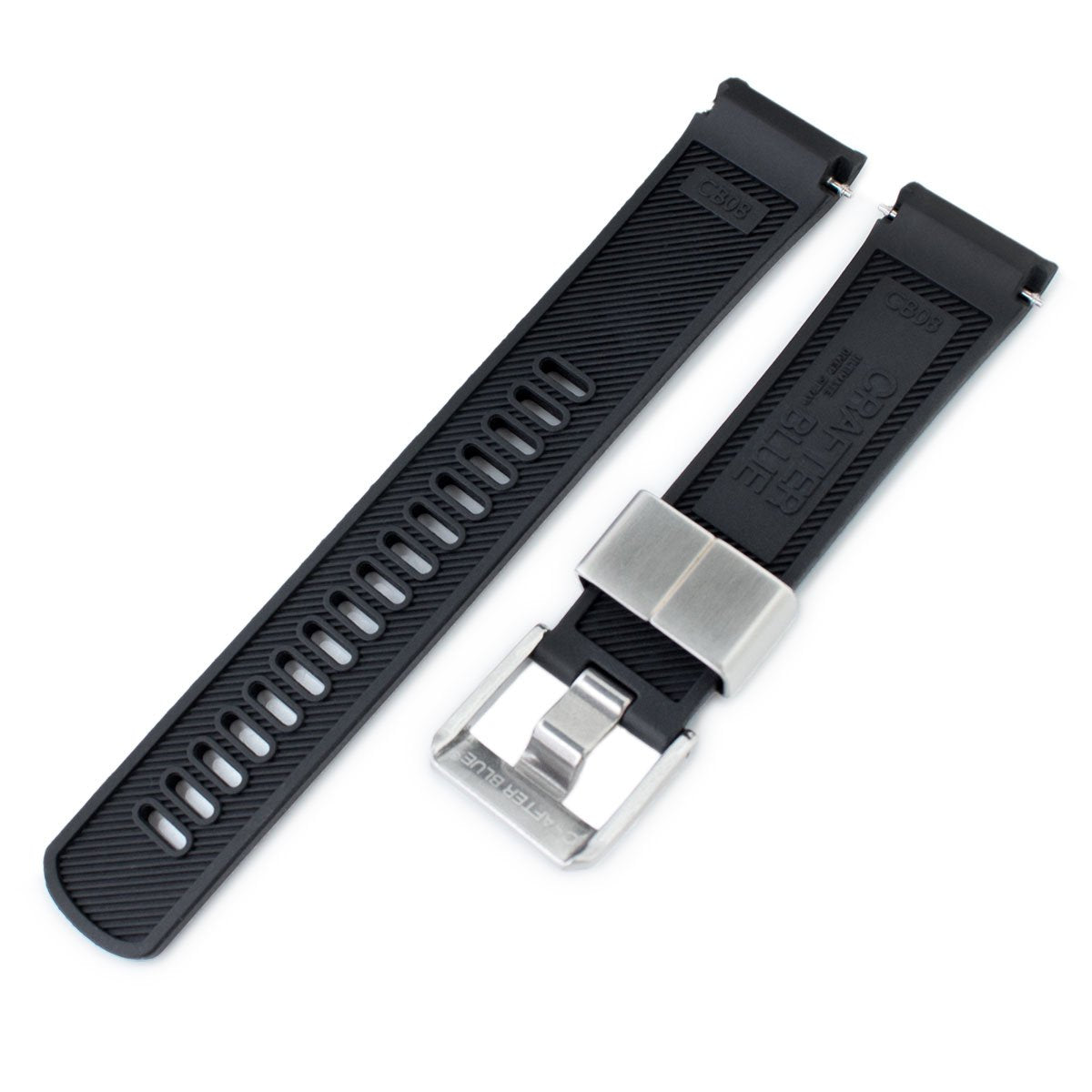 22mm Crafter Blue - Black Rubber Curved Lug Watch Band compatible with Seiko Turtle SRP777