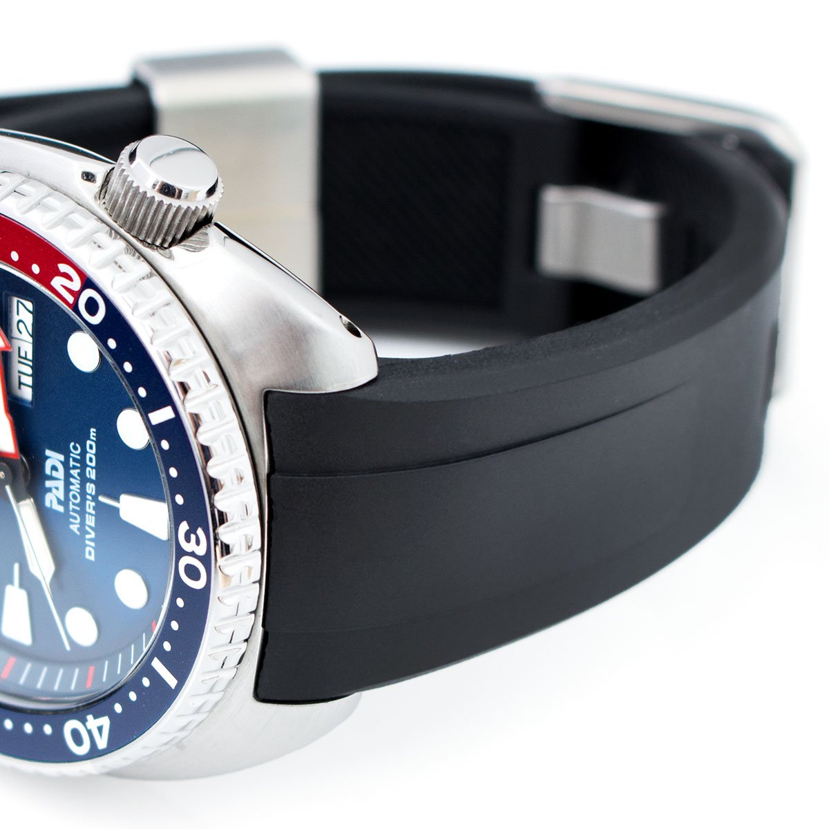 22mm Crafter Blue - Black Rubber Curved Lug Watch Band compatible with Seiko Turtle SRP777