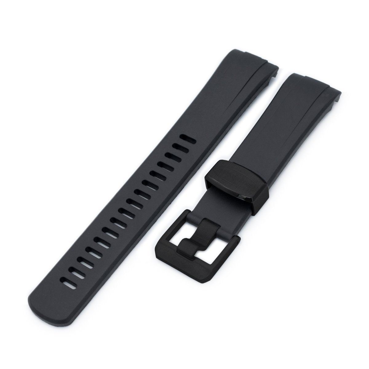 22mm Crafter Blue - Black Rubber Curved Lug Watch Band compatible with Seiko Turtle SRP777, PVD Black Buckle