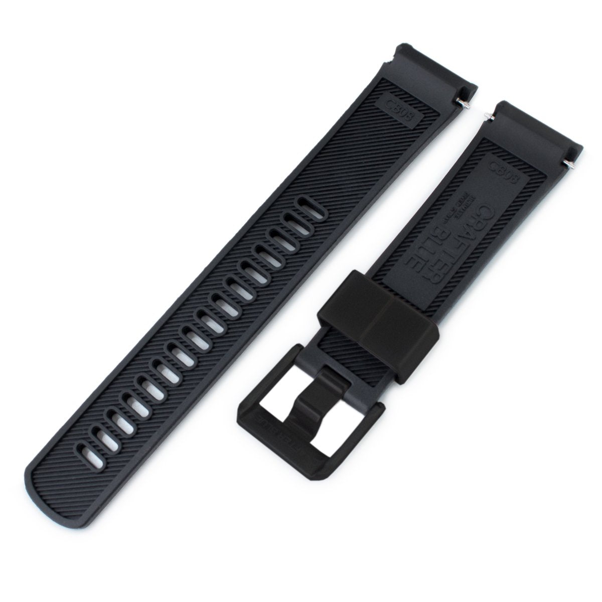 22mm Crafter Blue - Black Rubber Curved Lug Watch Band compatible with Seiko Turtle SRP777, PVD Black Buckle