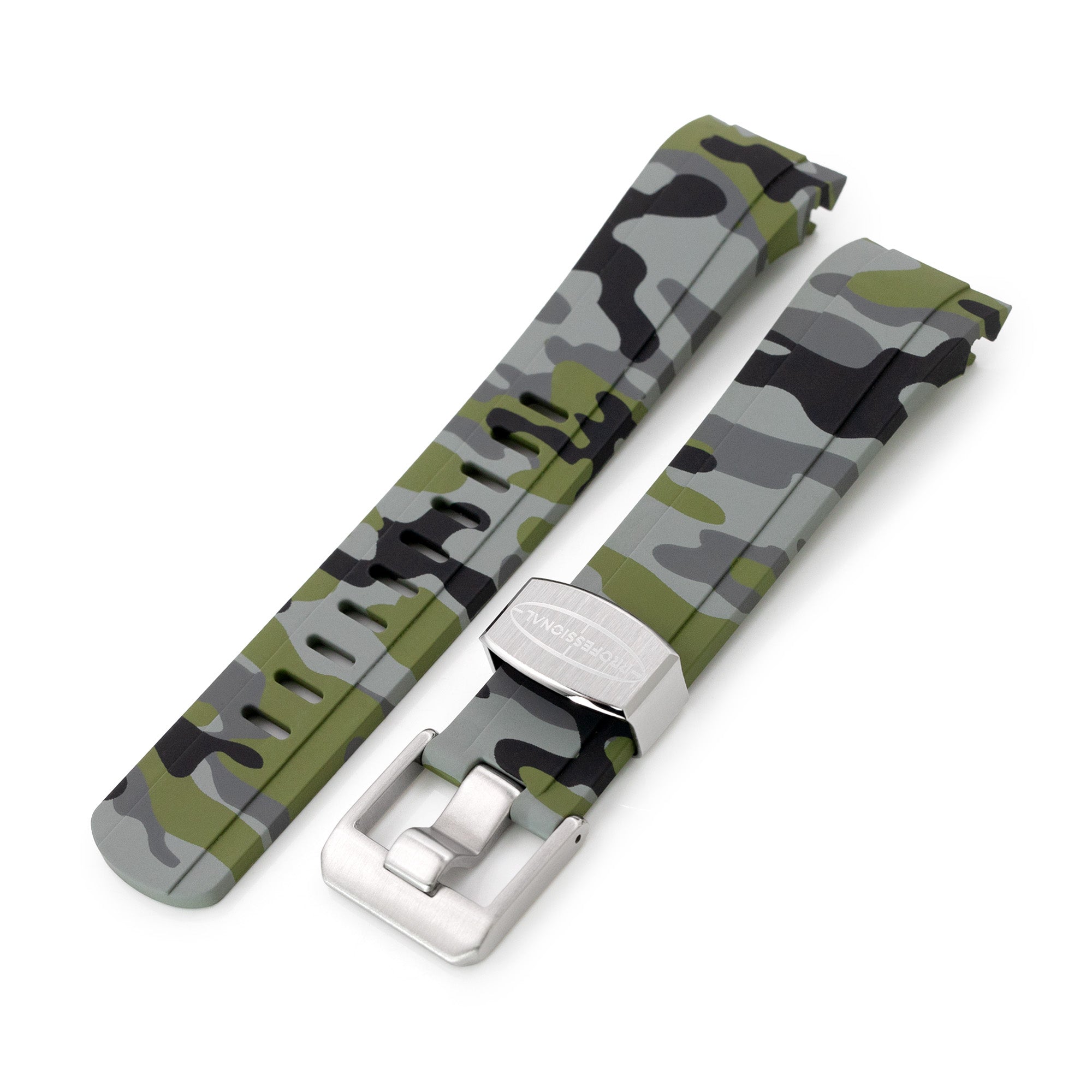 22mm Crafter Blue - CB10 Green Camouflage Rubber Curved Lug Watch Band for Seiko 5