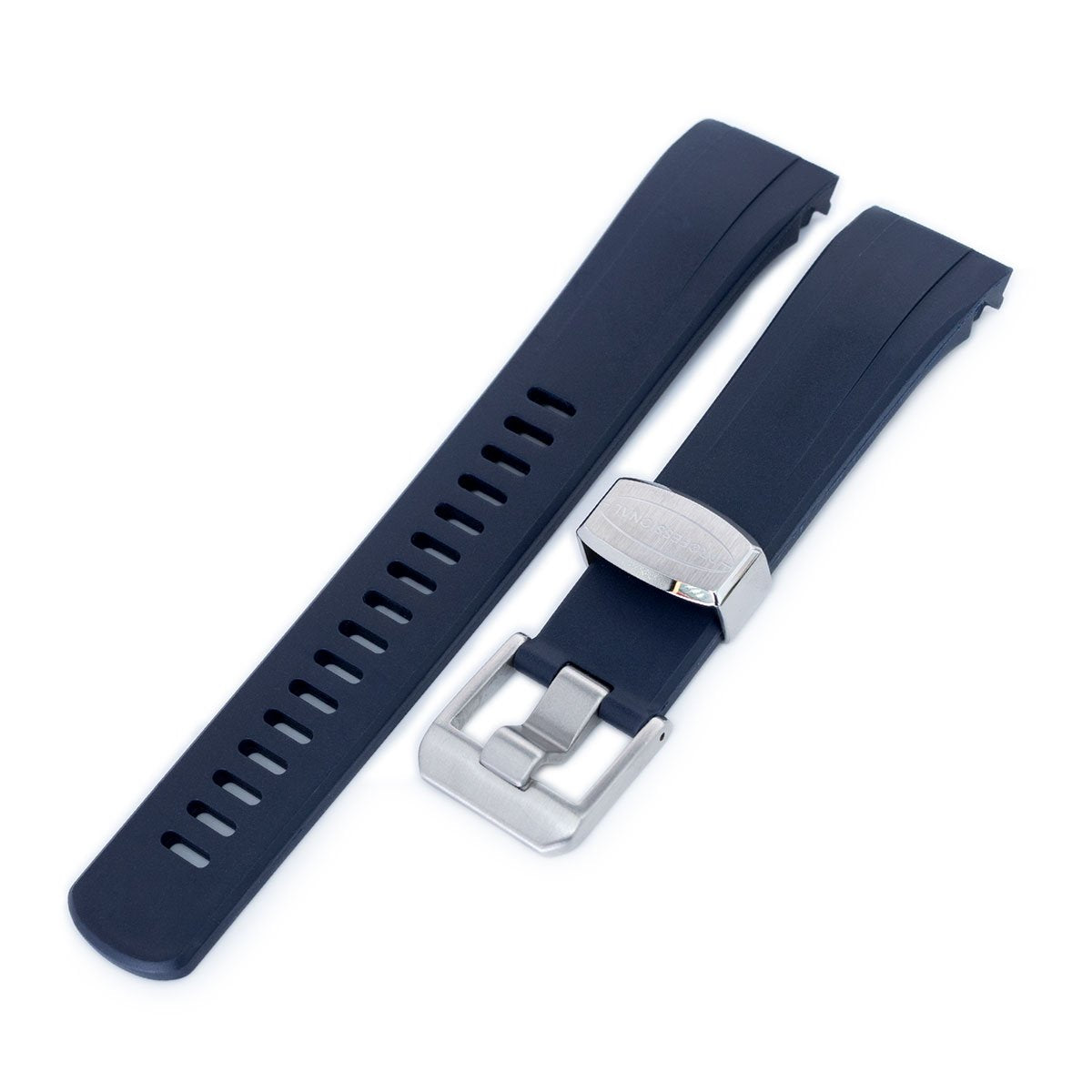 22mm Crafter Blue - Dark Blue Rubber Curved Lug Watch Strap compatible with Seiko Samurai SRPB51 & King Samruai