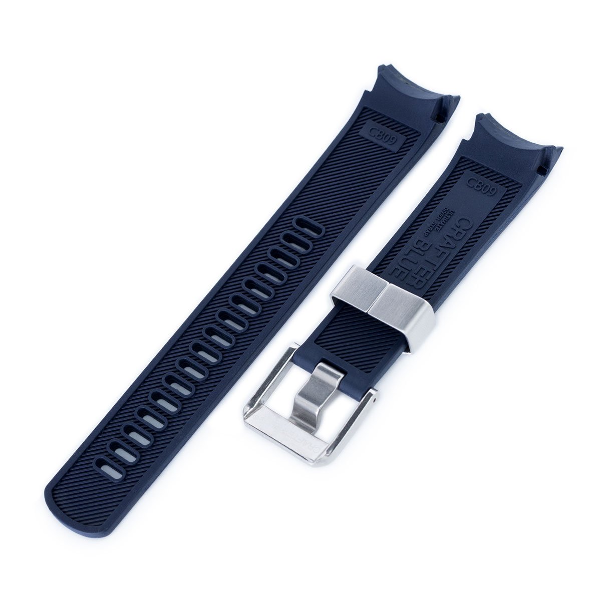 22mm Crafter Blue - Dark Blue Rubber Curved Lug Watch Strap compatible with Seiko Samurai SRPB51 & King Samruai