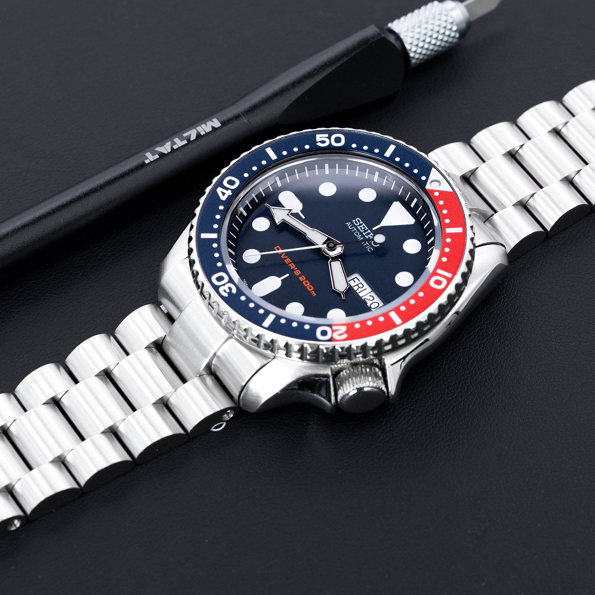 22mm Endmill Watch Band for Seiko SKX007 SKX009 SKX011, Stainless Steel - Brushed, Diver Clasp
