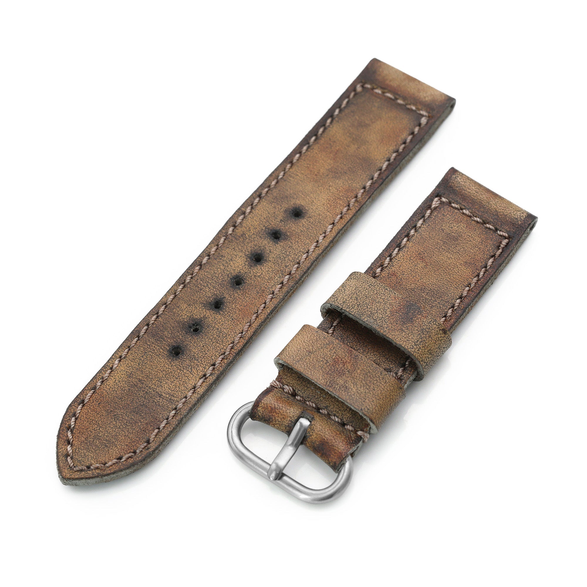 22mm Gunny X MT MISSION POSSIBLE 1 (MP1) Series Vintage Brown Leather Watch Strap