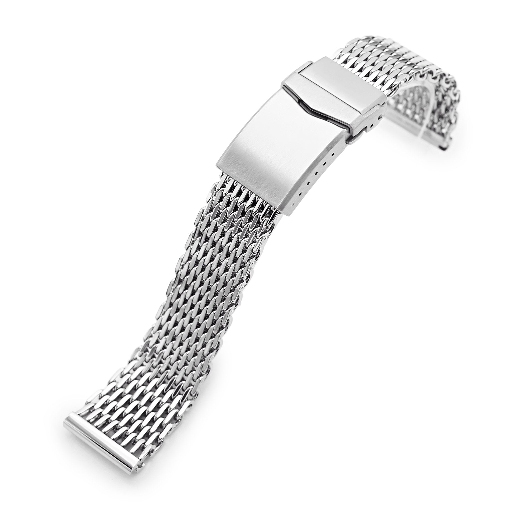 22mm Polished Tapered Winghead "SHARK" Mesh watch band, V-Clasp