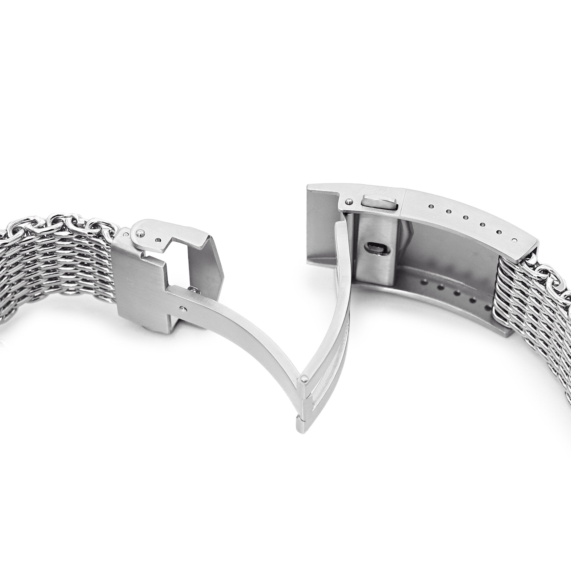 22mm Polished Tapered Winghead "SHARK" Mesh watch band, V-Clasp