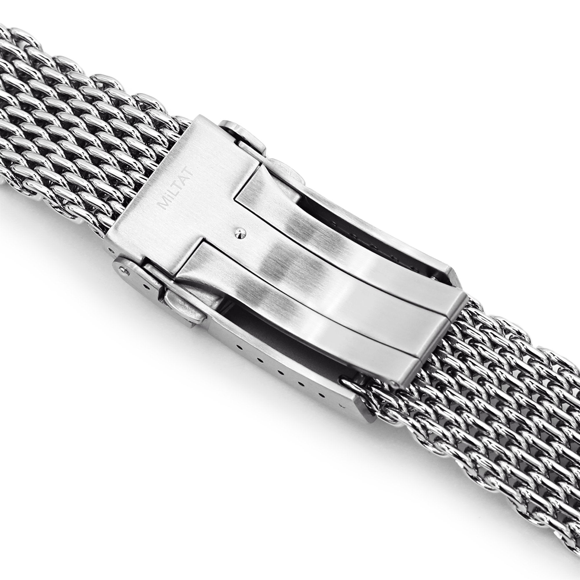22mm Polished Tapered Winghead "SHARK" Mesh watch band, V-Clasp
