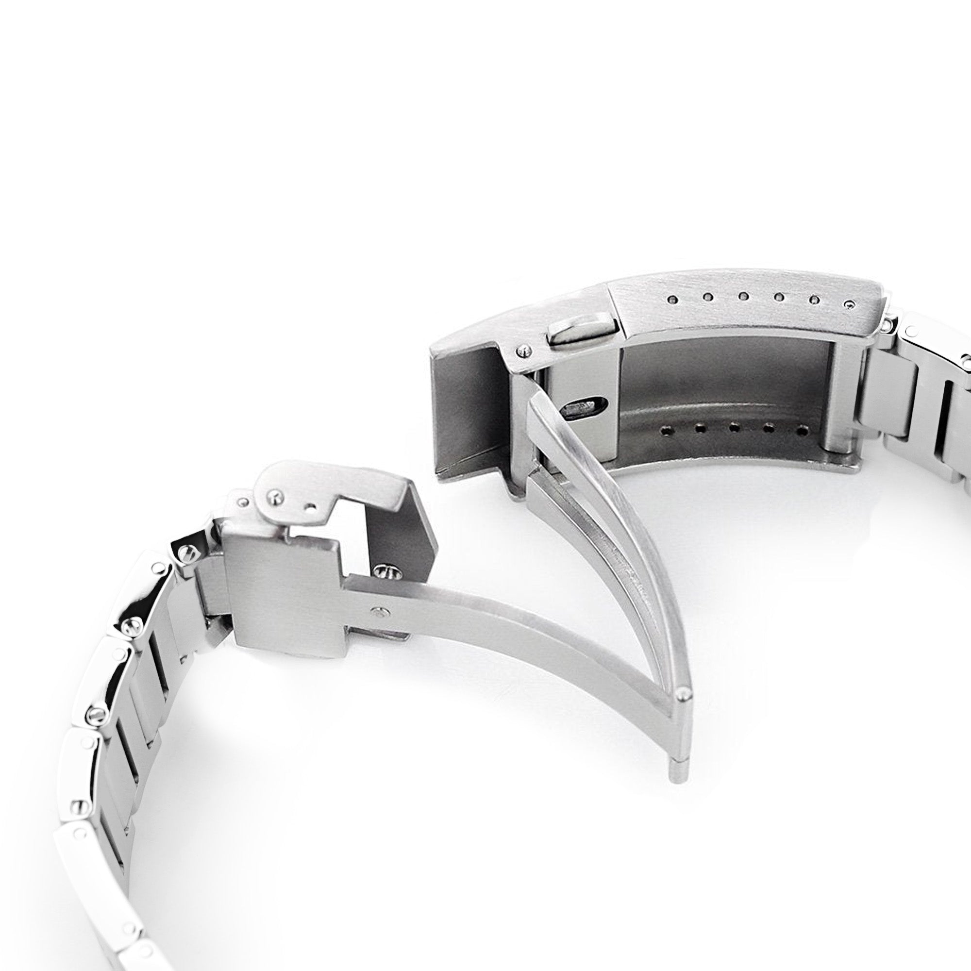 22mm Rollball Watch Band for Seiko King Samurai SRPE33 SRPE37 SRPF79, Stainless Steel - Brushed, V Diver Clasp