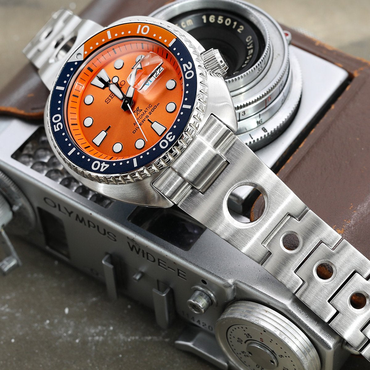 22mm Rollball Watch Band for Seiko New Turtles SRP777 SRP775 SRPA21 (PADI), Stainless Steel - Brushed, V Diver Clasp