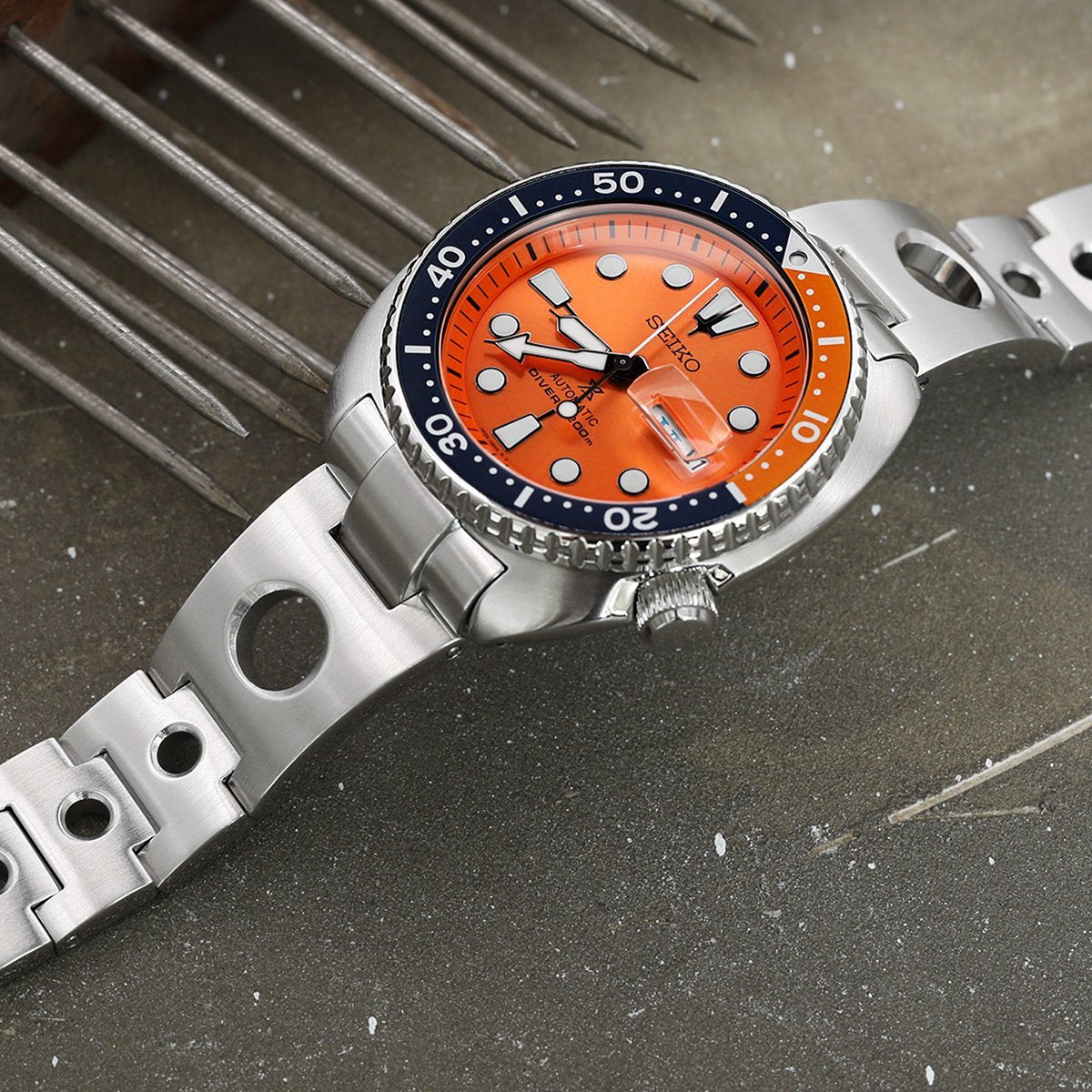 22mm Rollball Watch Band for Seiko New Turtles SRP777 SRP775 SRPA21 (PADI), Stainless Steel - Brushed, V Diver Clasp