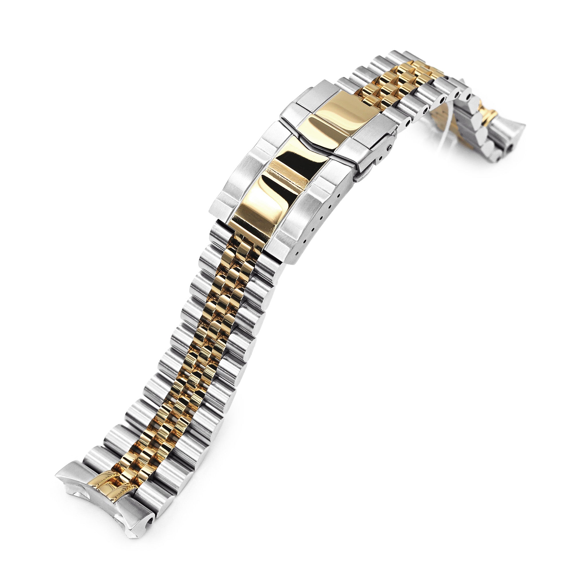 22mm Super-J Louis JUB Watch Band compatible with Seiko SKX007, 316L Stainless Steel Two Tone IP Gold with 2T SUB Clasp