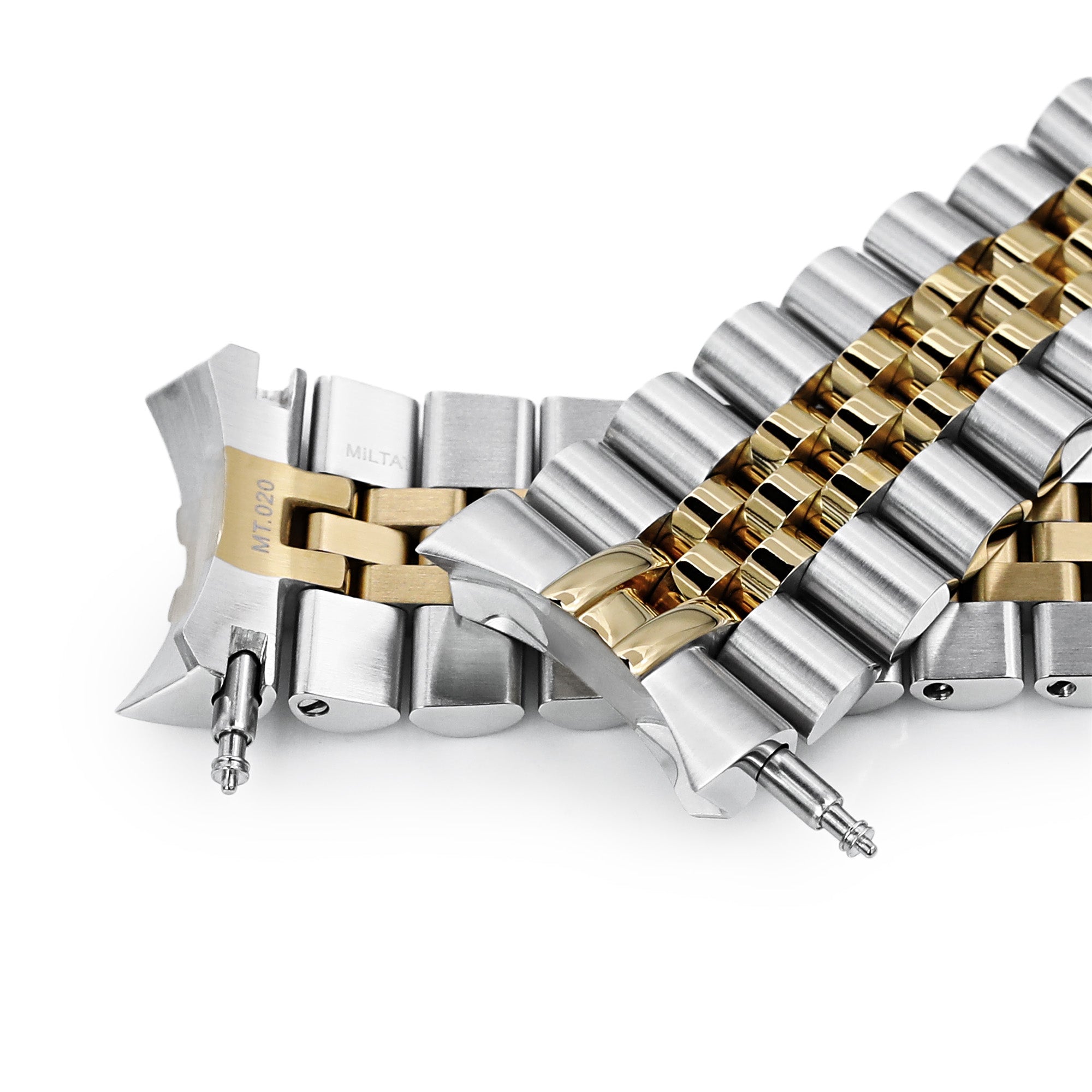 22mm Super-J Louis JUB Watch Band compatible with Seiko SKX007, 316L Stainless Steel Two Tone IP Gold with 2T SUB Clasp