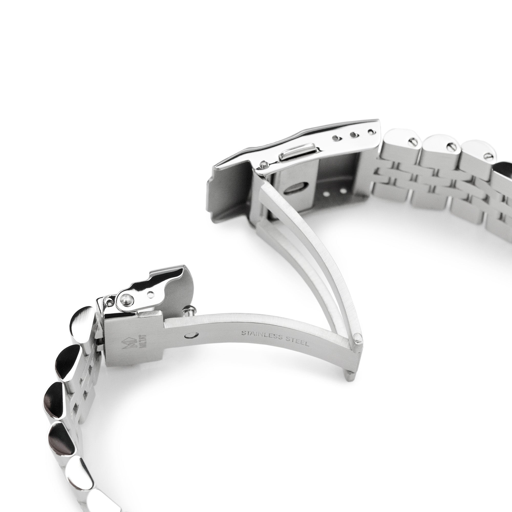 22mm Super-J Louis JUB Watch Band for Seiko SKX007 SKX009 SKX011, Stainless Steel - Brushed, Polished Center Links, Diver Clasp