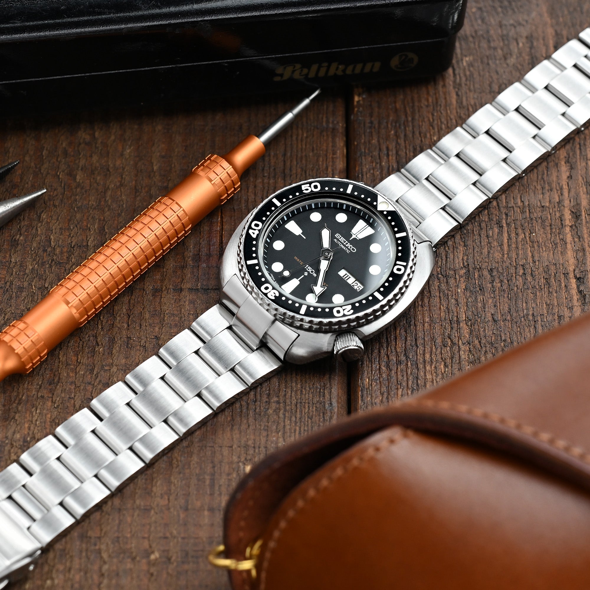 22mm Super-O Boyer Watch Band compatible with Seiko 6309-7040, 316L Stainless Steel Brushed V-Clasp