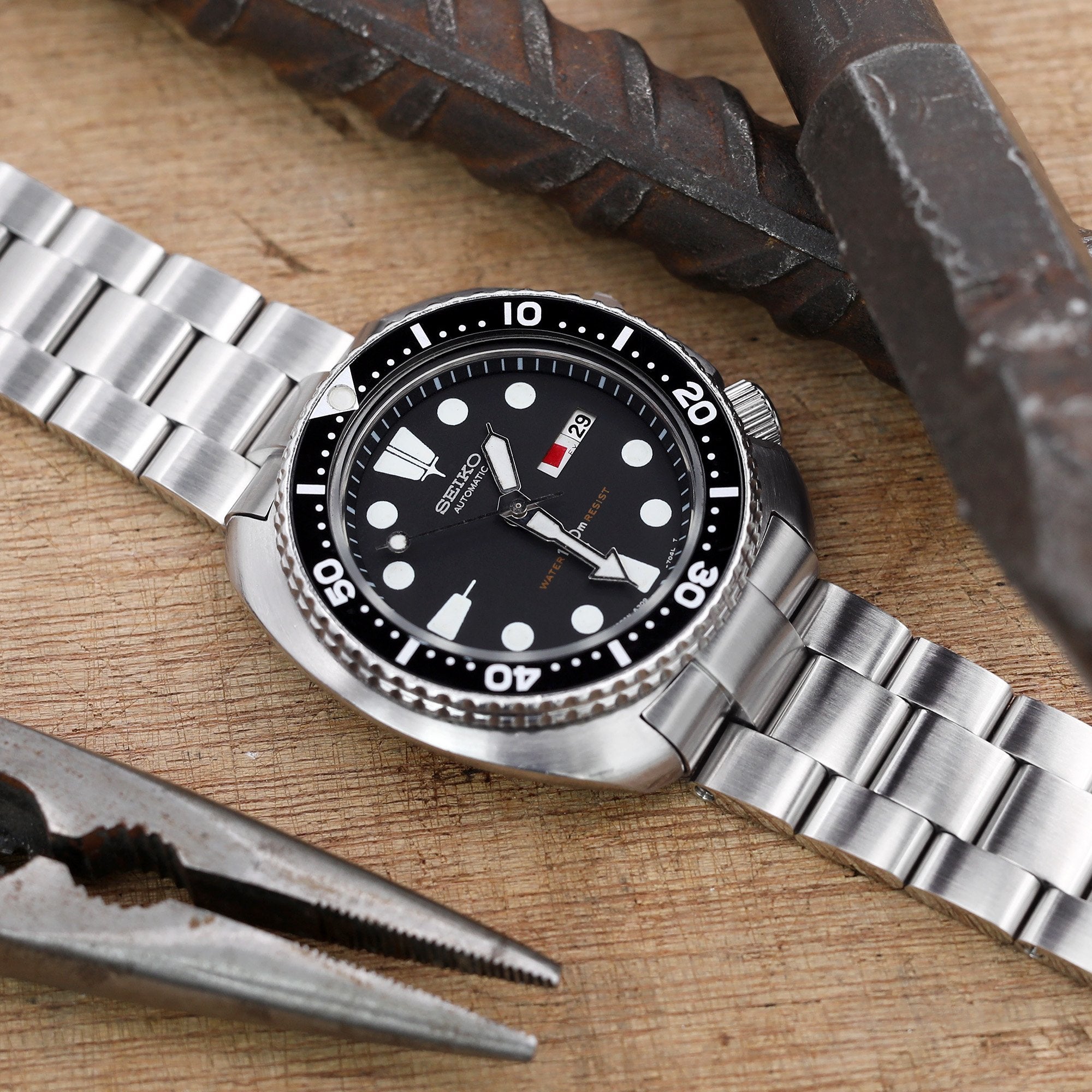 22mm Super-O Boyer Watch Band compatible with Seiko 6309-7040, 316L Stainless Steel Brushed V-Clasp
