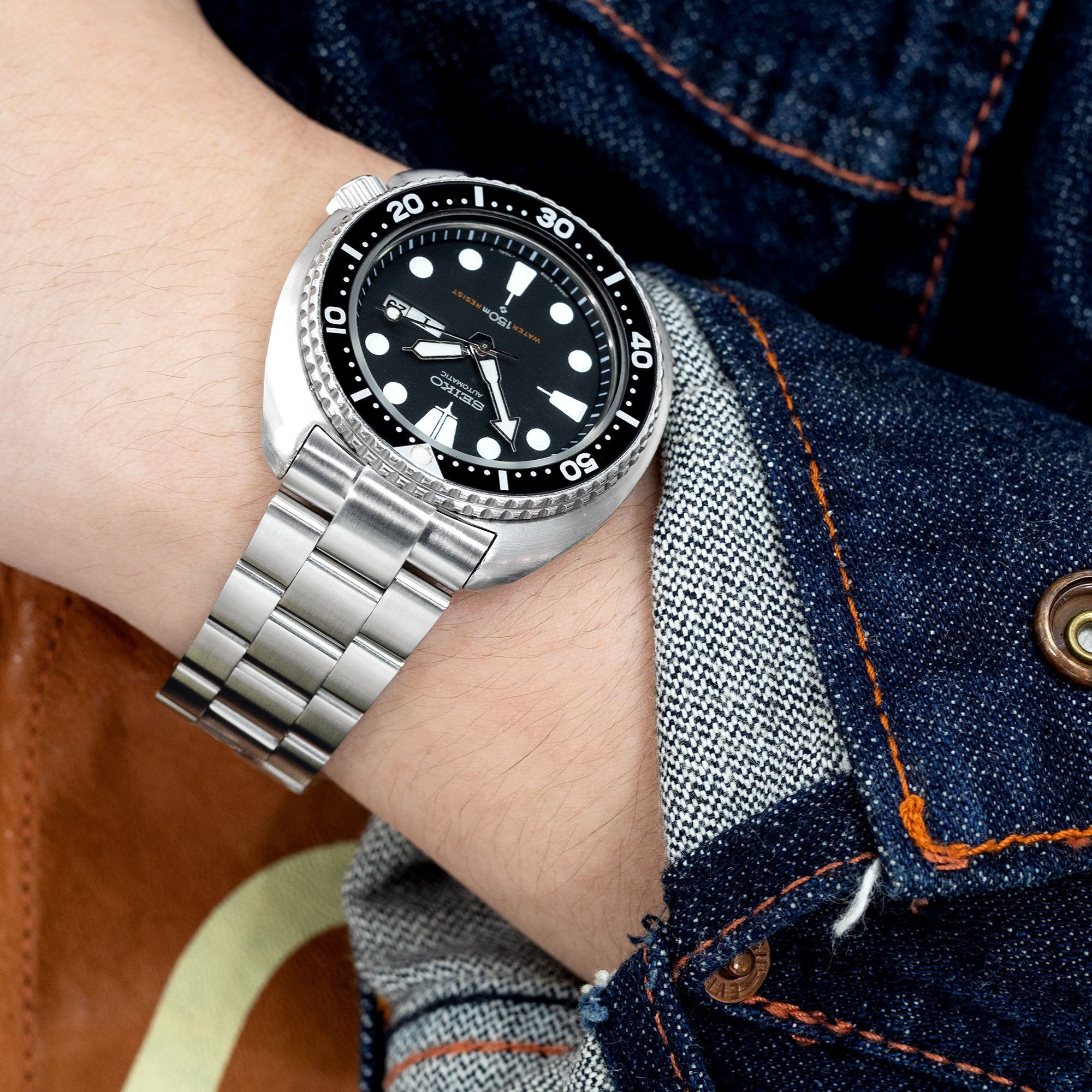 22mm Super-O Boyer Watch Band compatible with Seiko 6309-7040, 316L Stainless Steel Brushed V-Clasp