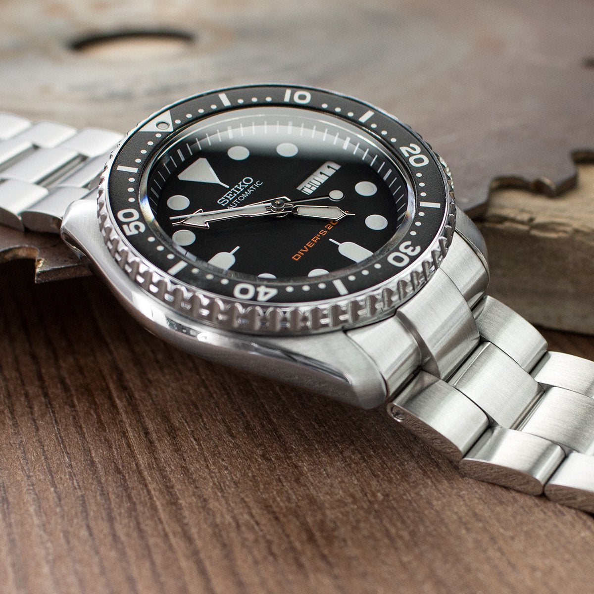 22mm Super-O Boyer Watch Band for Seiko SKX007 SKX009 SKX011, Stainless Steel - Brushed, 18mm V Diver Clasp
