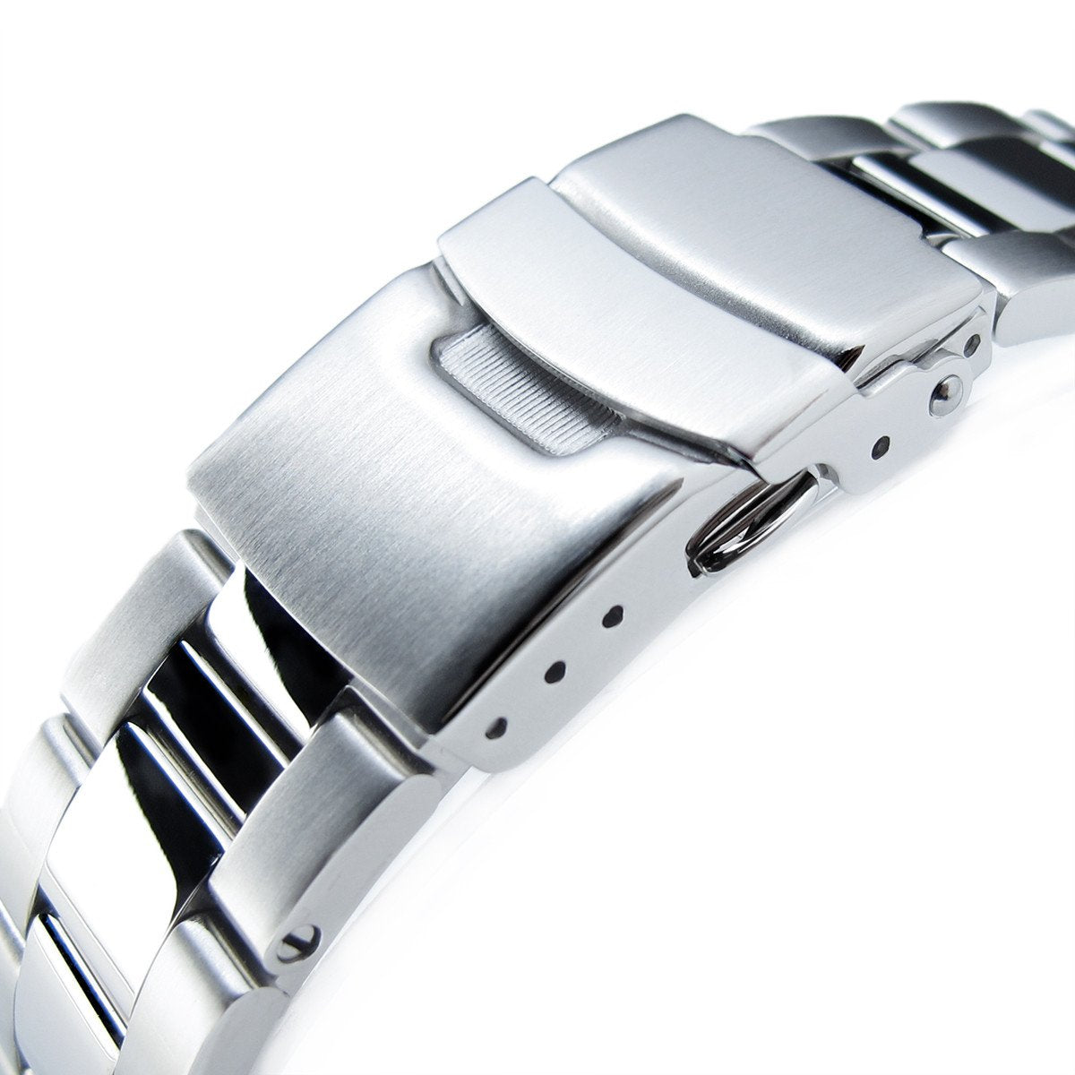 22mm Super-O Boyer Watch Band for Seiko SKX007 SKX009 SKX011, Stainless Steel - Brushed, Polished Center Links, Diver Clasp