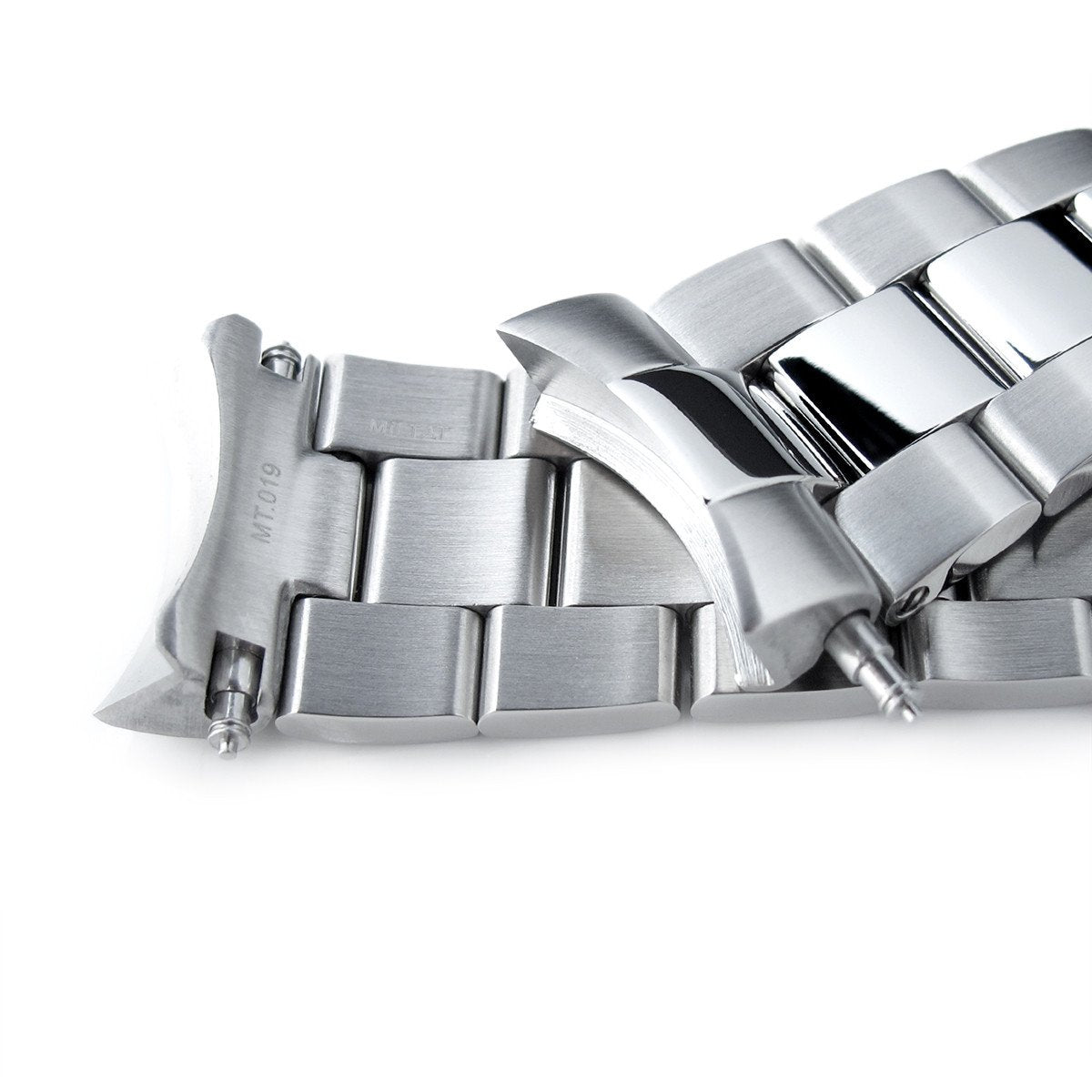22mm Super-O Boyer Watch Band for Seiko SKX007 SKX009 SKX011, Stainless Steel - Brushed, Polished Center Links, Diver Clasp