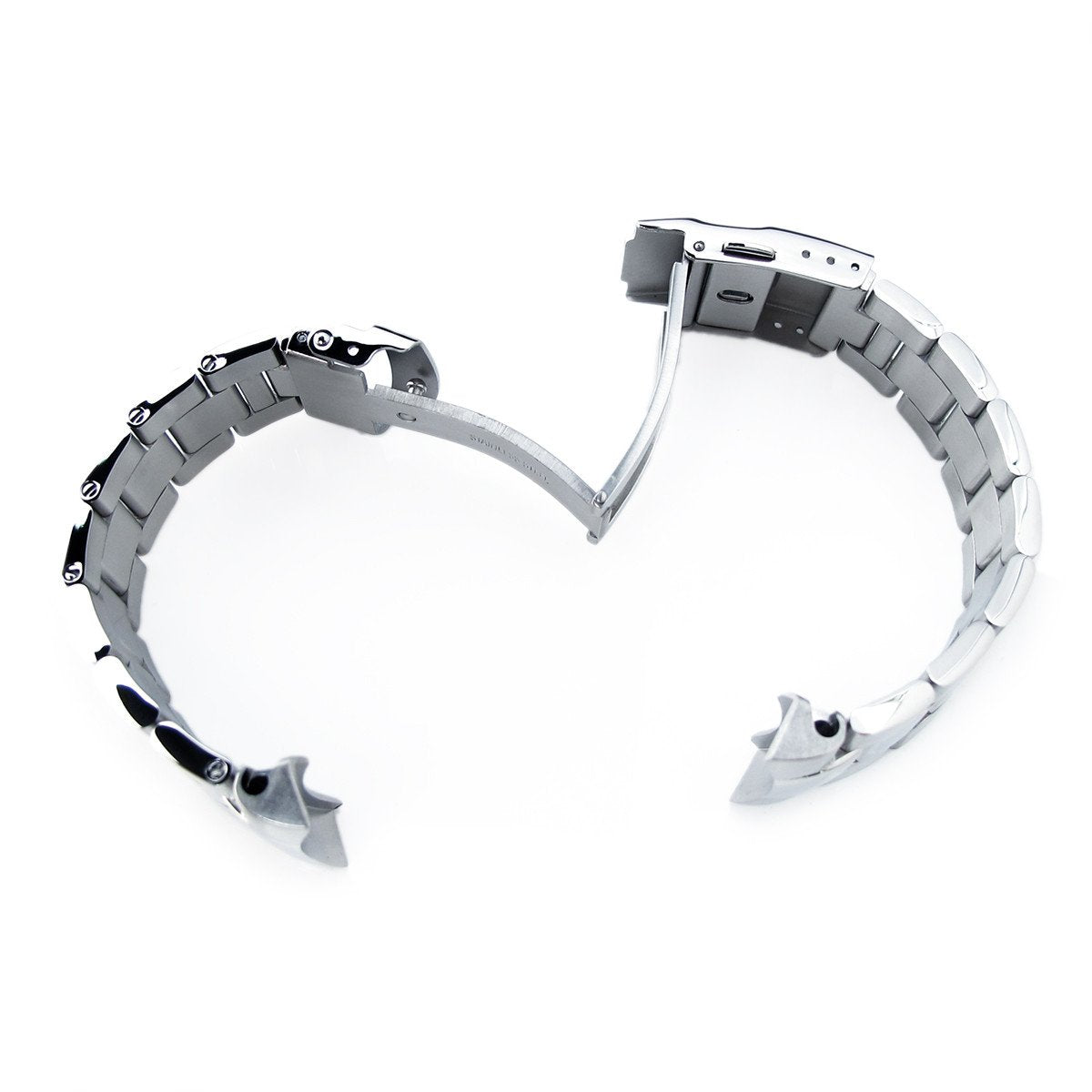 22mm Super-O Boyer Watch Band for Seiko SKX007 SKX009 SKX011, Stainless Steel - Brushed, Polished Center Links, Diver Clasp