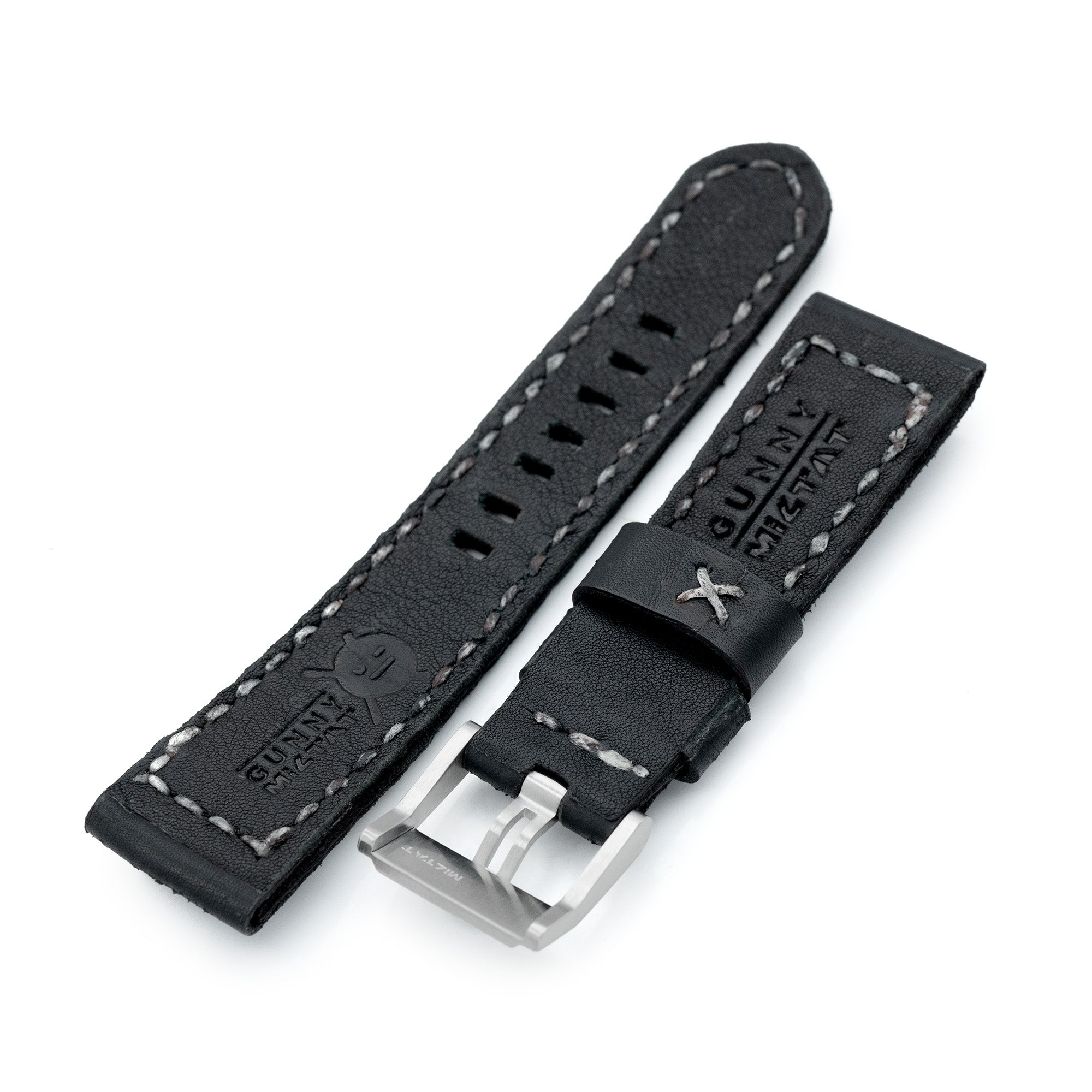 23mm Gunny x MiLTAT Brutal Black Distressed Leather Handmade Watch Band