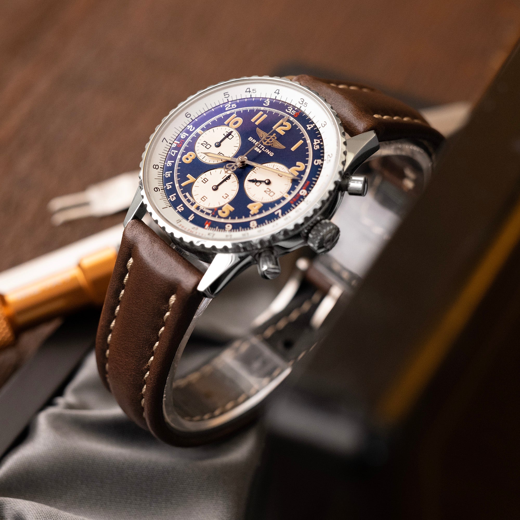 Aviator Style Quick Release Brown Horween Chromexcel Leather Watch Band 19mm, 20mm, 22mm or 23mm