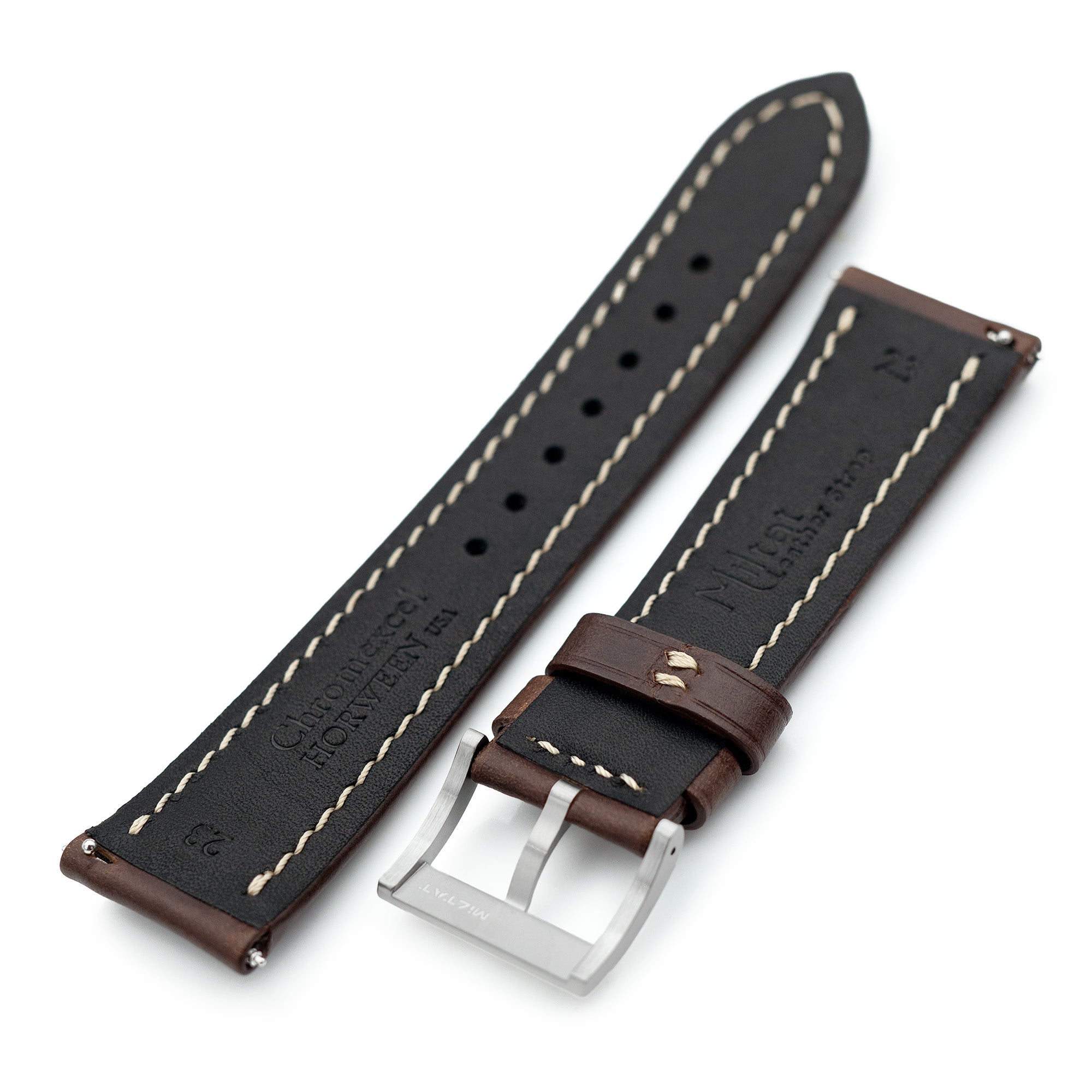 Aviator Style Quick Release Brown Horween Chromexcel Leather Watch Band 19mm, 20mm, 22mm or 23mm
