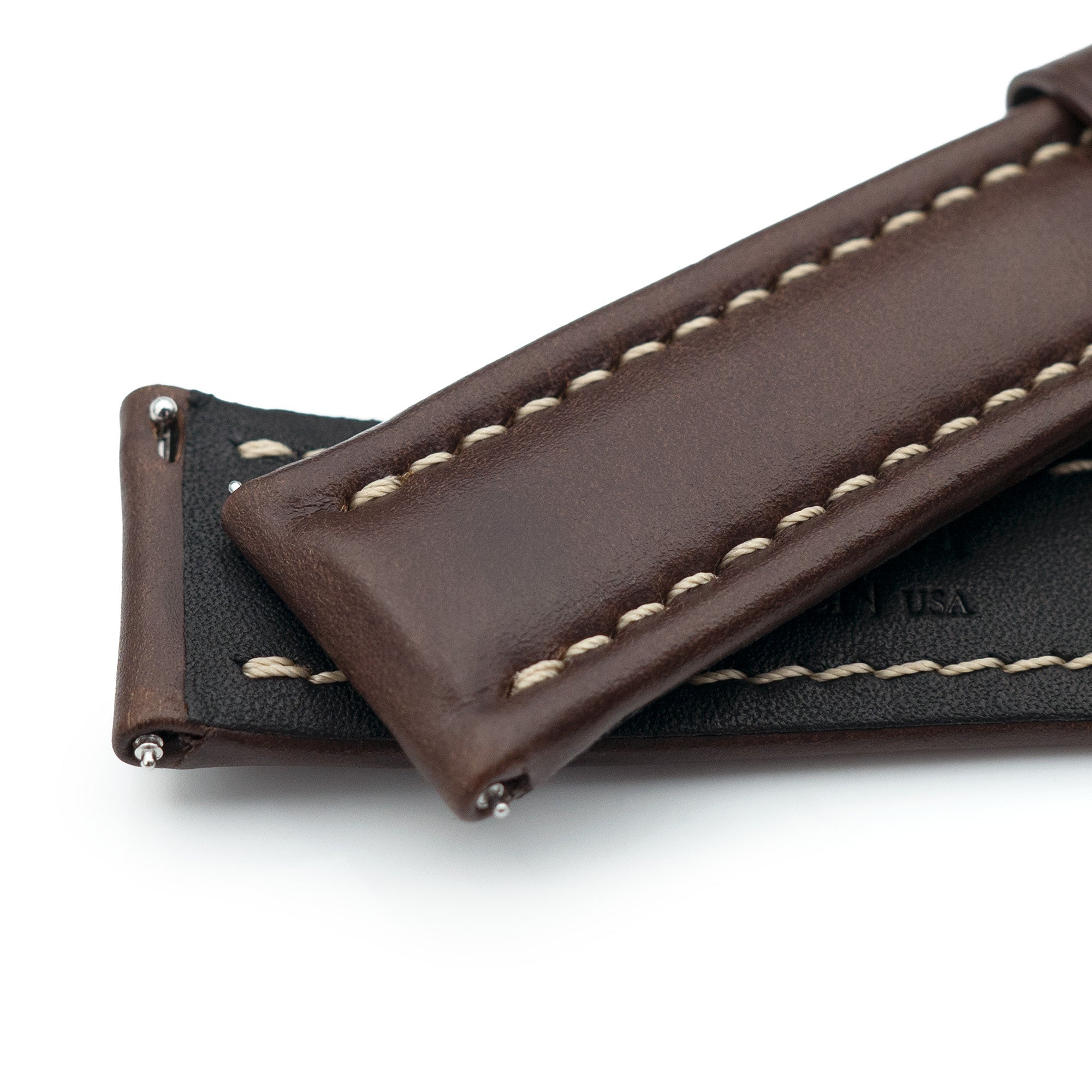 Aviator Style Quick Release Brown Horween Chromexcel Leather Watch Band 19mm, 20mm, 22mm or 23mm