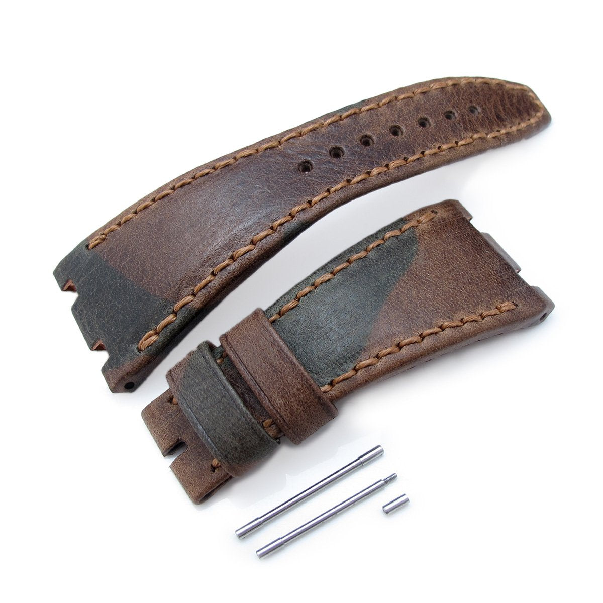 Camo Pattern Leather of Art Watch Strap, Wax thread Brown Stitching, compatible with Audemars Piguet Royal Oak Offshore