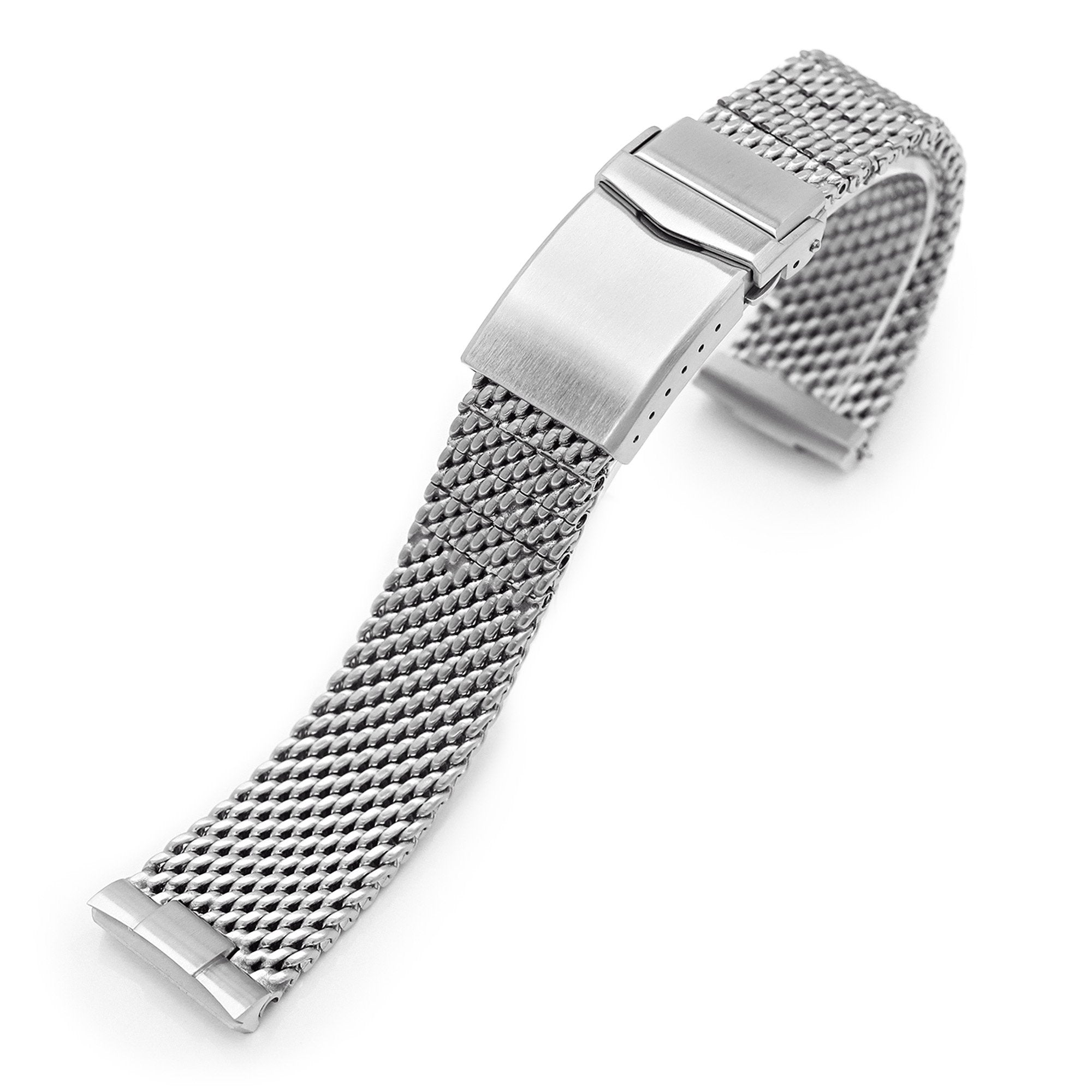 Curved End Massy Mesh Watch Band compatible with Seiko new Turtles SRP777, V-Clasp, Brushed