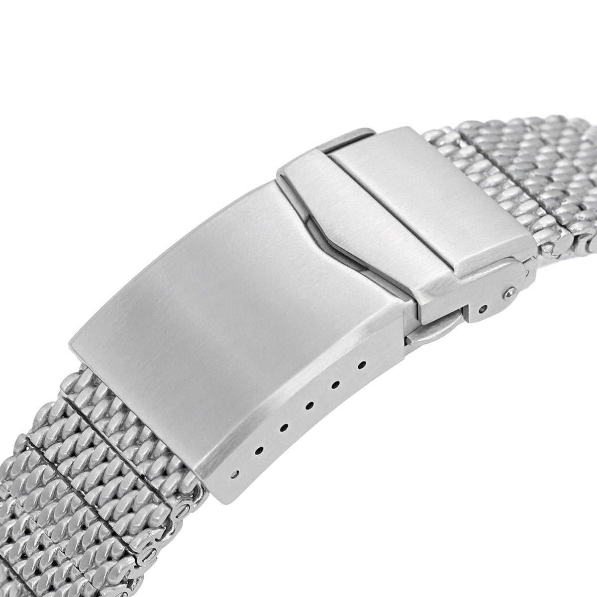 Curved End Massy Mesh Watch Band for TUD BB 79230, V-Clasp, Brushed