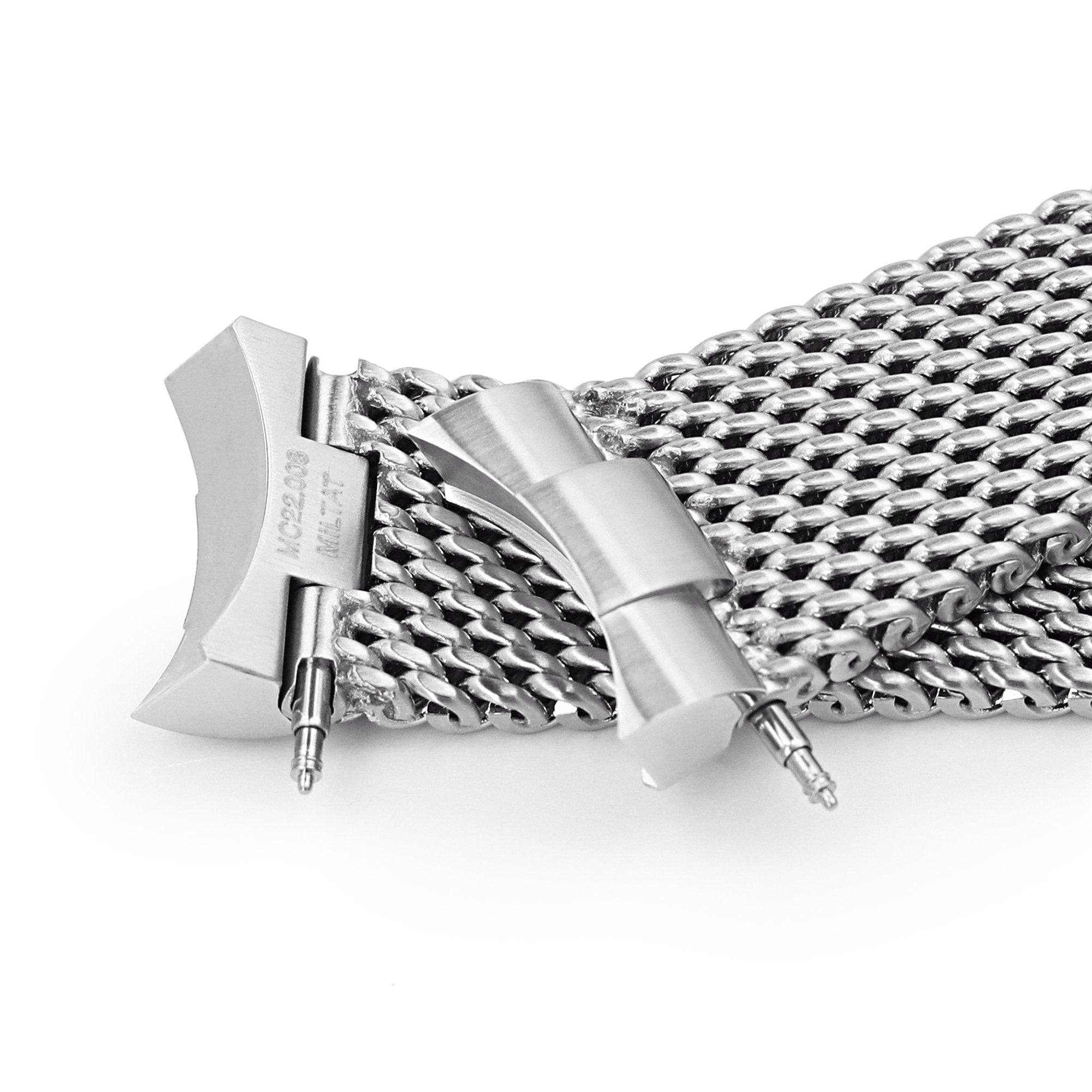 Curved End Massy Mesh Watch Band for TUD BB 79230, V-Clasp, Brushed