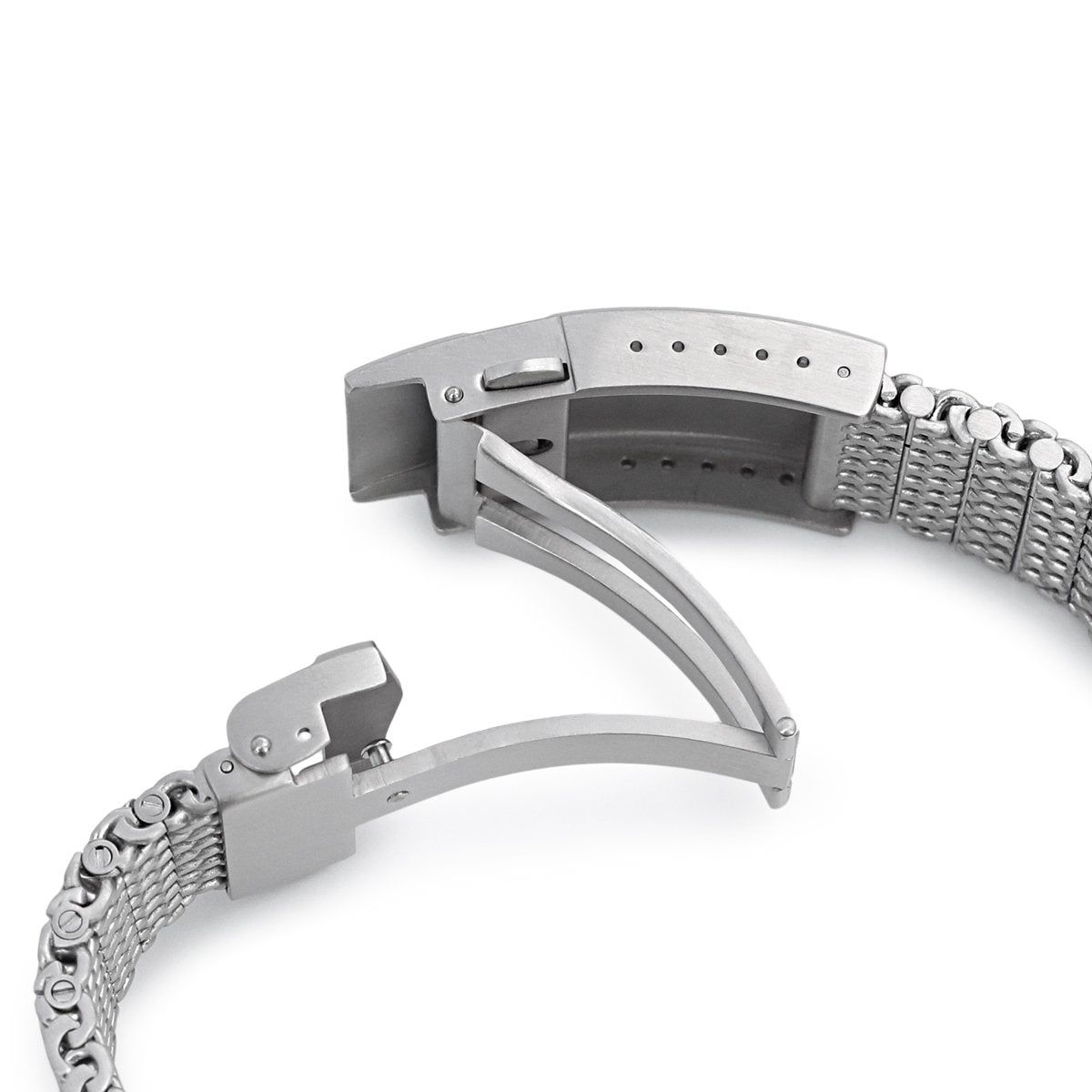 Curved End Massy Mesh Watch Band for TUD BB 79230, V-Clasp, Brushed