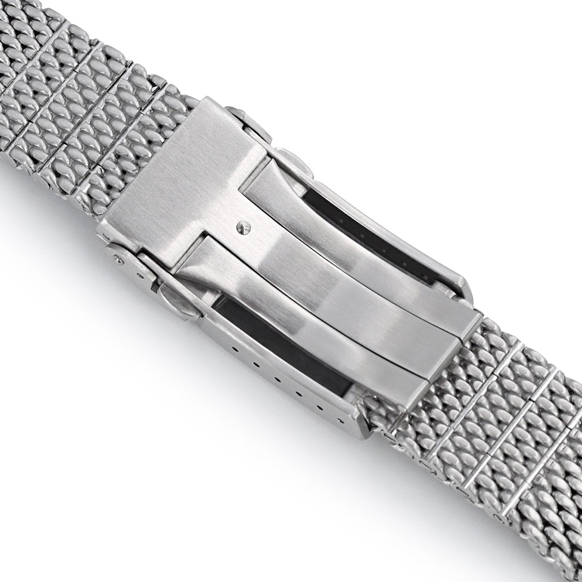 Curved End Massy Mesh Watch Band for TUD BB 79230, V-Clasp, Brushed