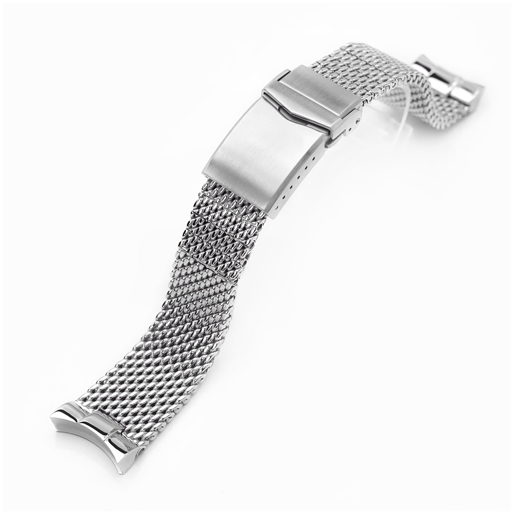 Curved End Massy Mesh Watch Band for TUD BB 79230, V-Clasp, Polished