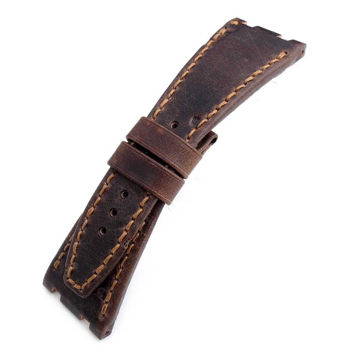 Dark Brown Chesse Holes Leather of Art Watch Strap, Brown Wax thread, compatible with Audemars Piguet Royal Oak Offshore