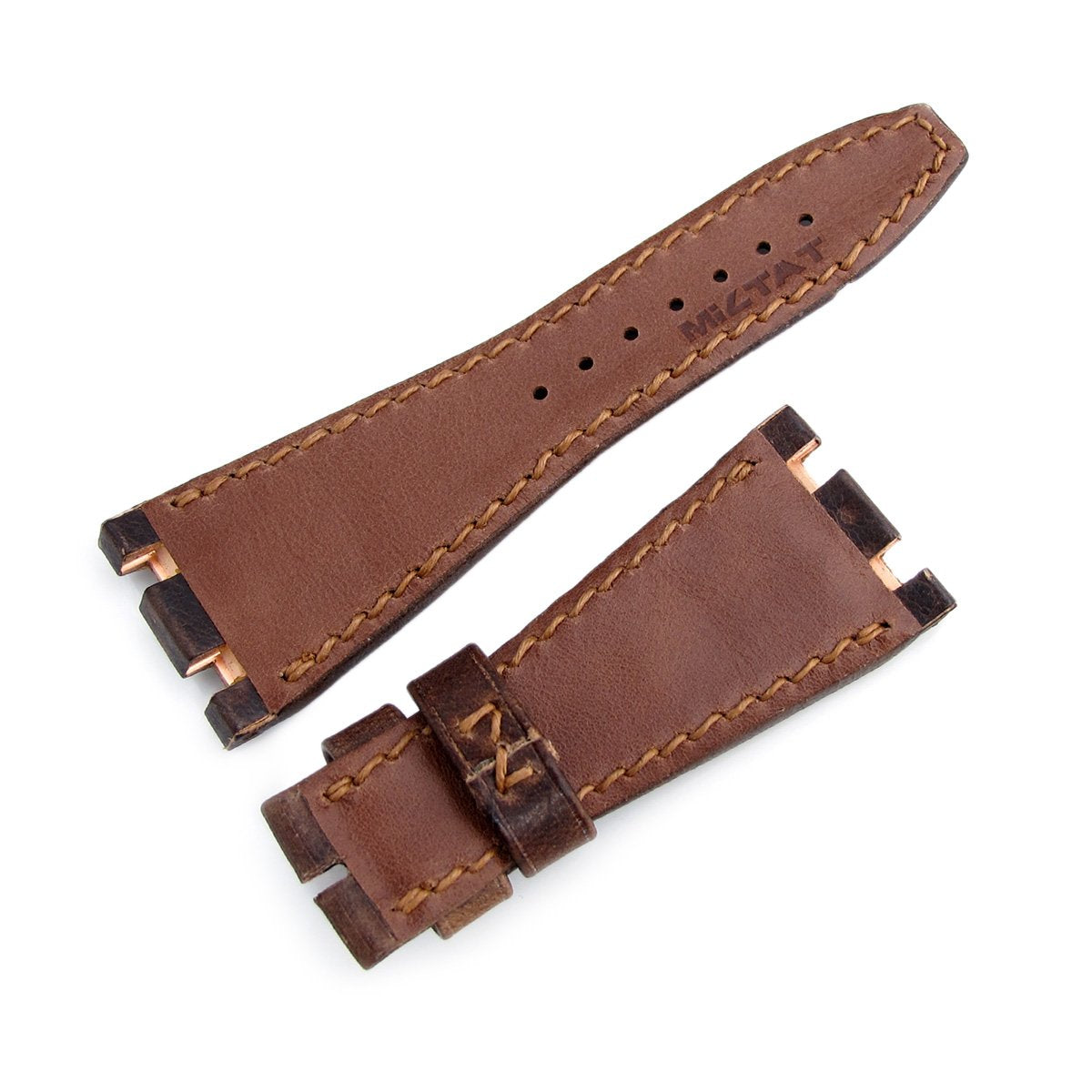 Dark Brown Chesse Holes Leather of Art Watch Strap, Brown Wax thread, compatible with Audemars Piguet Royal Oak Offshore