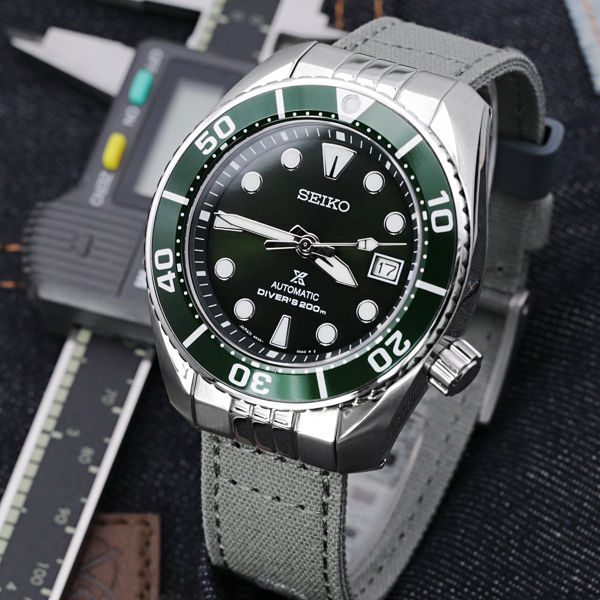 Endlink Plus Khaki Green Quick Release Canvas watch strap compatible with Seiko Sumo SPB103
