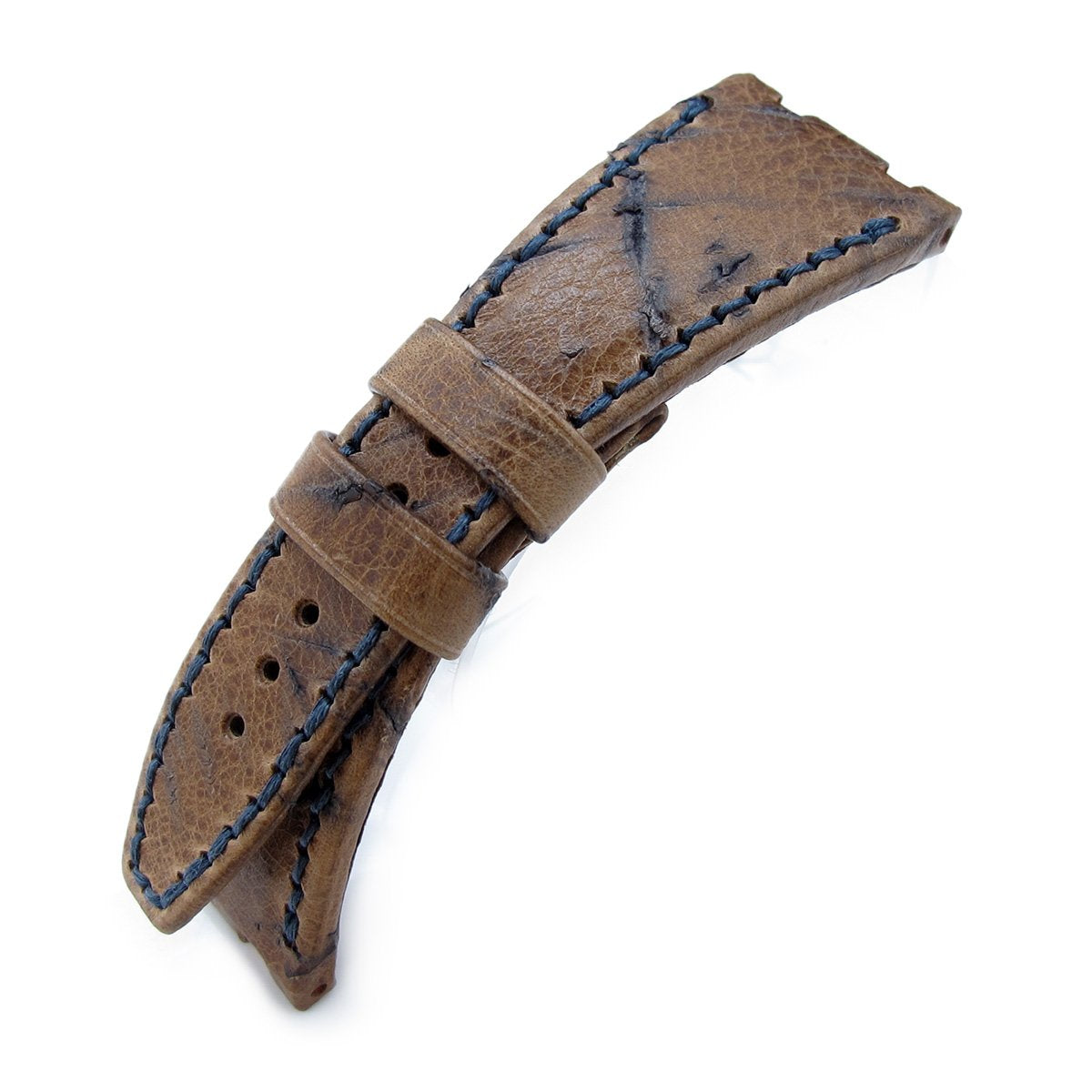 Heavy Scratch Brown Leather of Art Watch Strap, Dark Navy Wax thread, compatible with Audemars Piguet Royal Oak Offshore