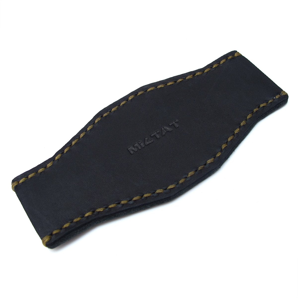 Matte Black Geniune Calfskin Leather BUND Pad for 20mm watch straps, Military Green Wax Stitching, XL
