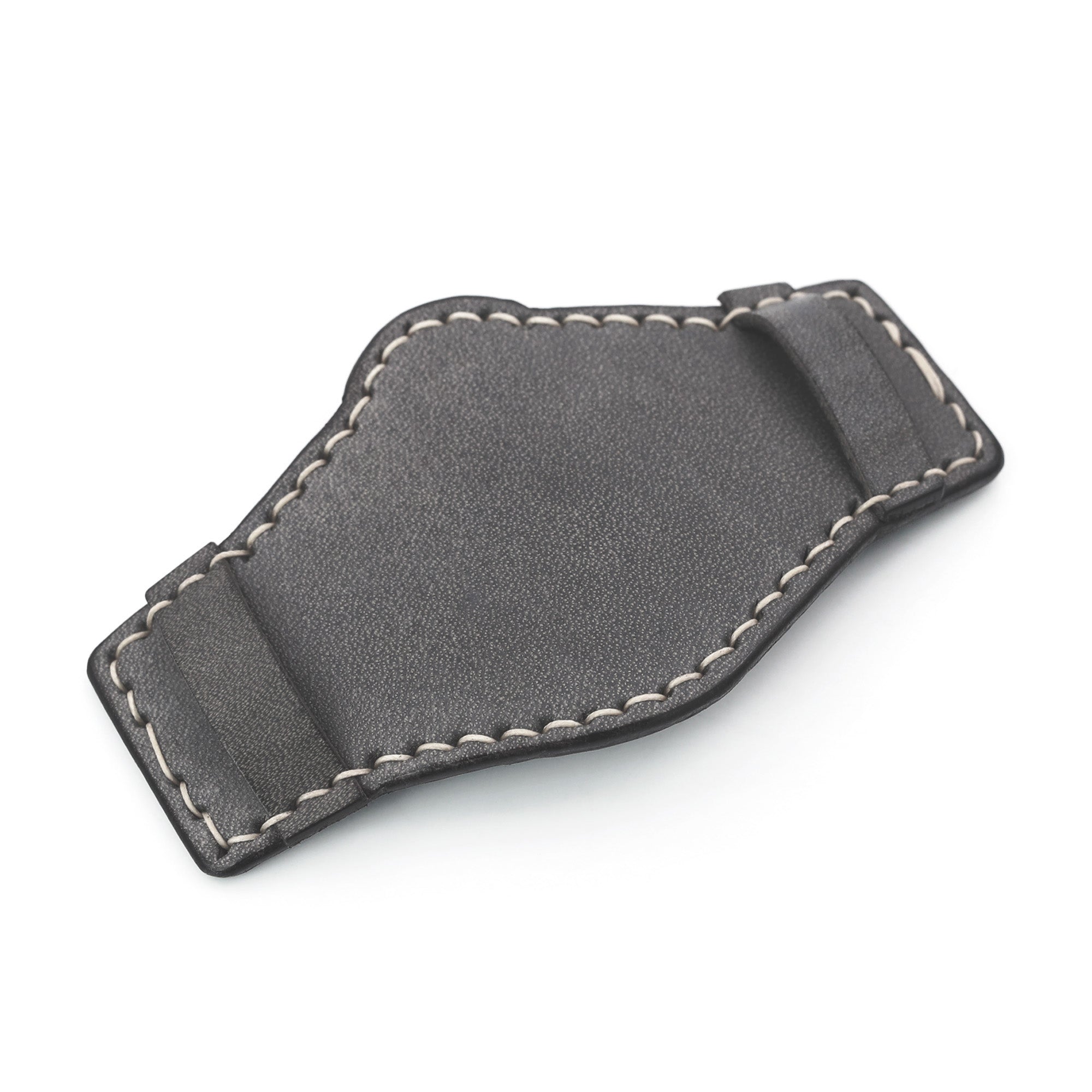 Military Grey Geniune Calf Leather BUND Pad for 20mm or 22mm Watch Straps, Beige Wax Stitching