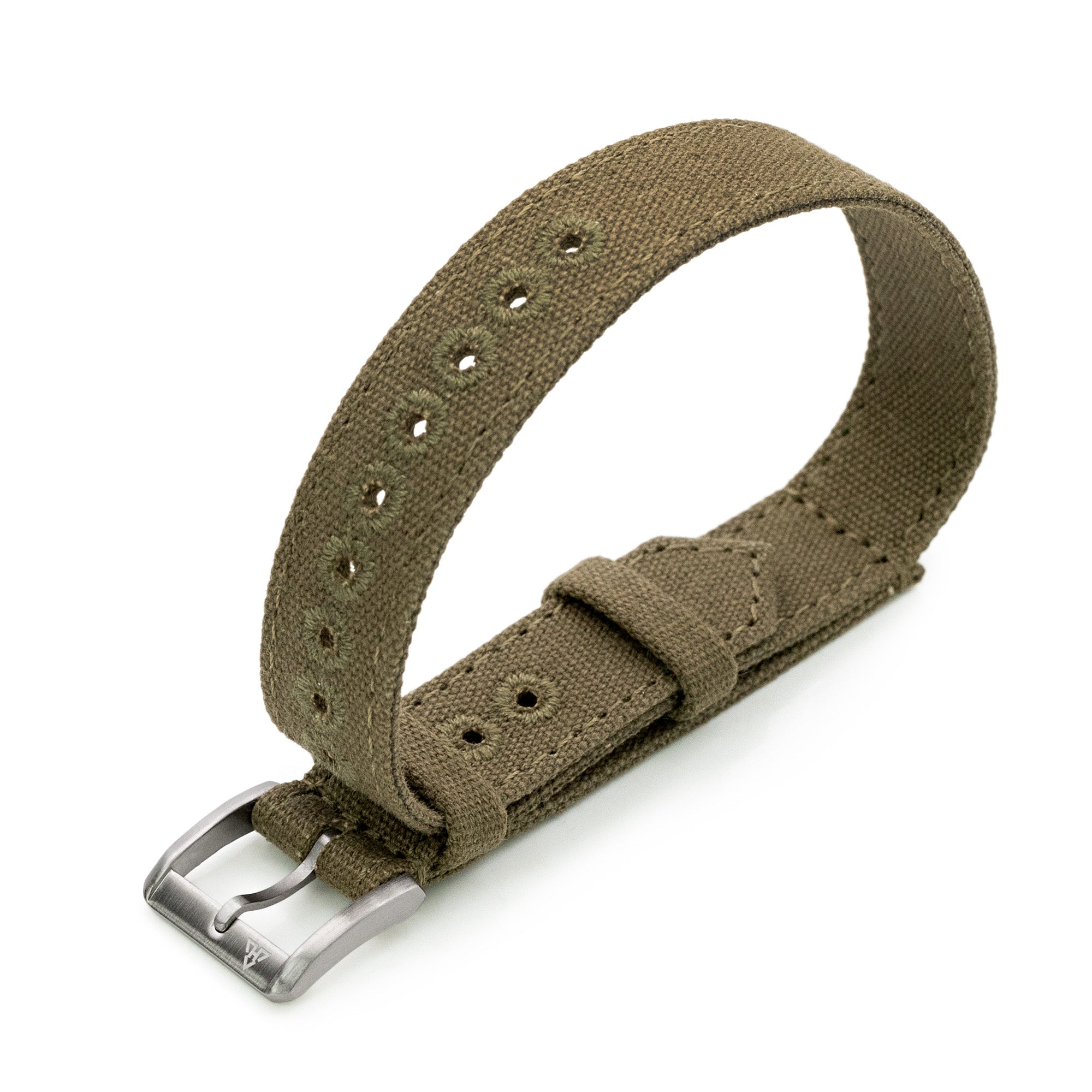 Olive Drab 16mm Canvas One-Piece Nylon Armband by HAVESTON Straps, Brushed