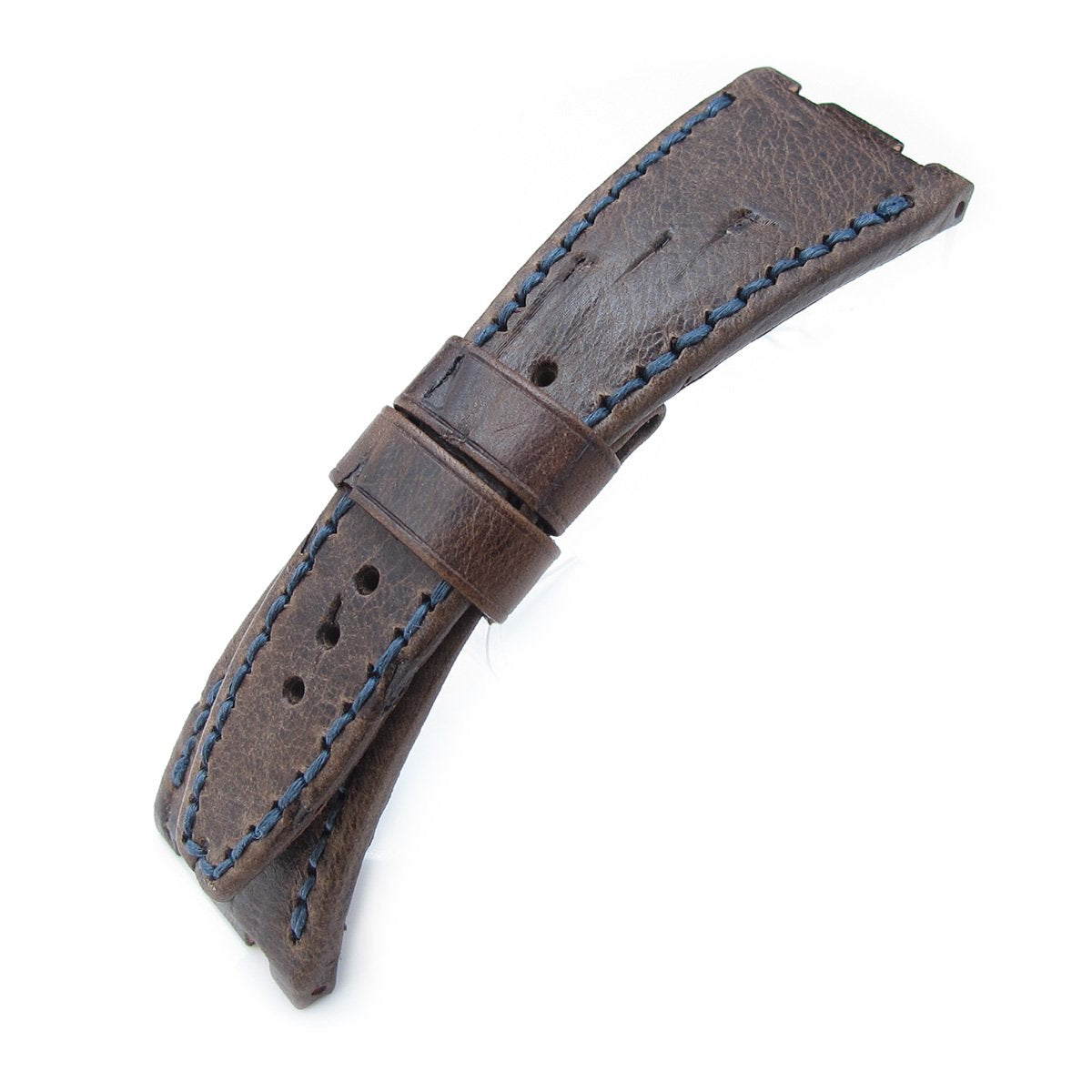 Scratch Brown Pattern Leather of Art Watch Strap, Dark Navy Wax thread , compatible with Audemars Piguet Royal Oak Offshore