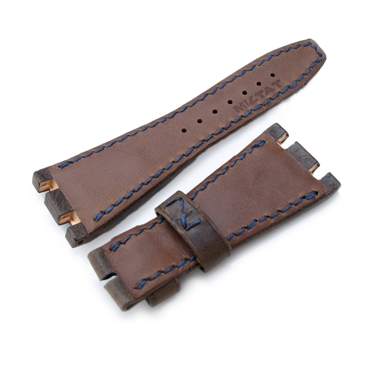 Scratch Brown Pattern Leather of Art Watch Strap, Dark Navy Wax thread , compatible with Audemars Piguet Royal Oak Offshore