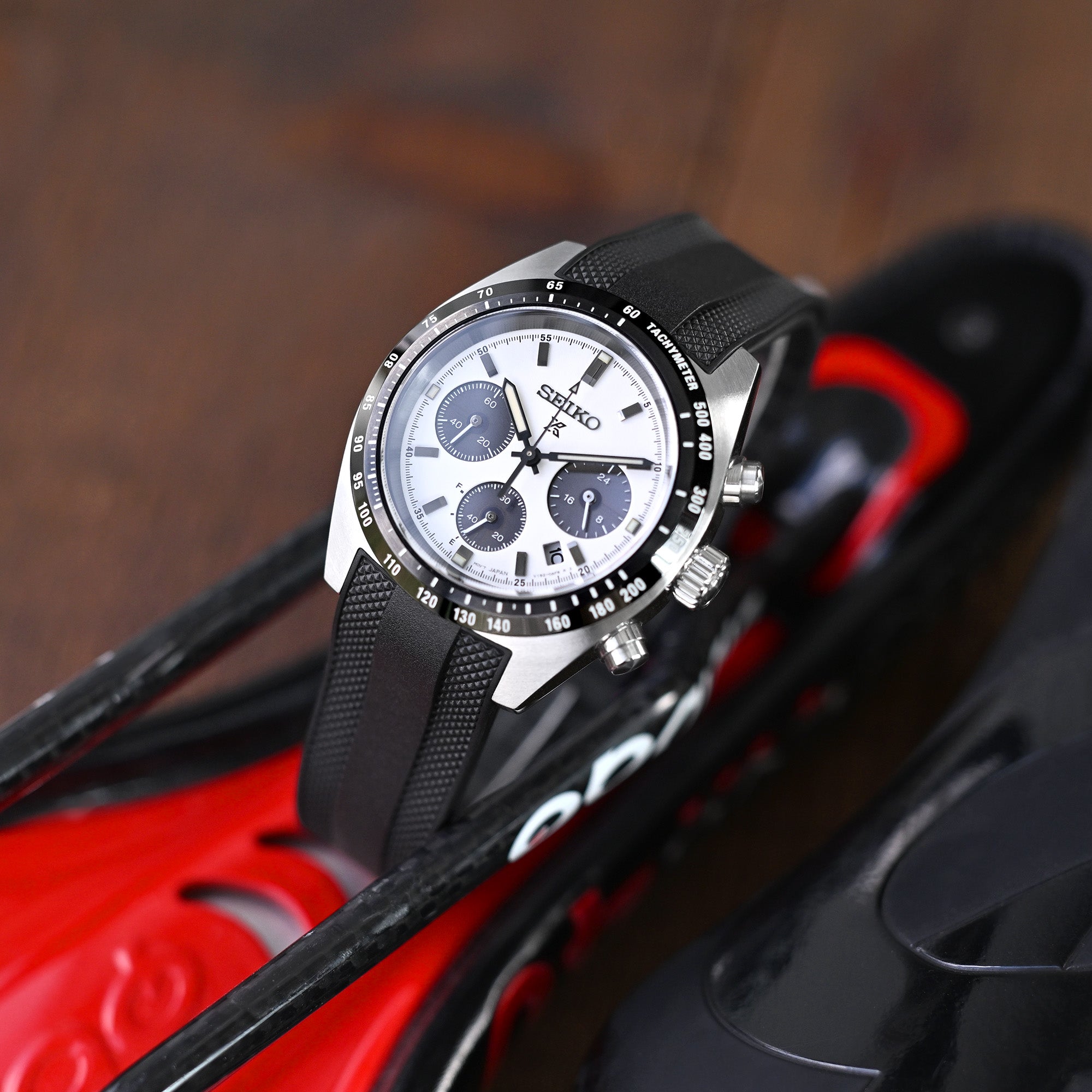 StrapXPro - Black SMX03A Rubber Strap compatible with Seiko Speedtimer SSC813 Series