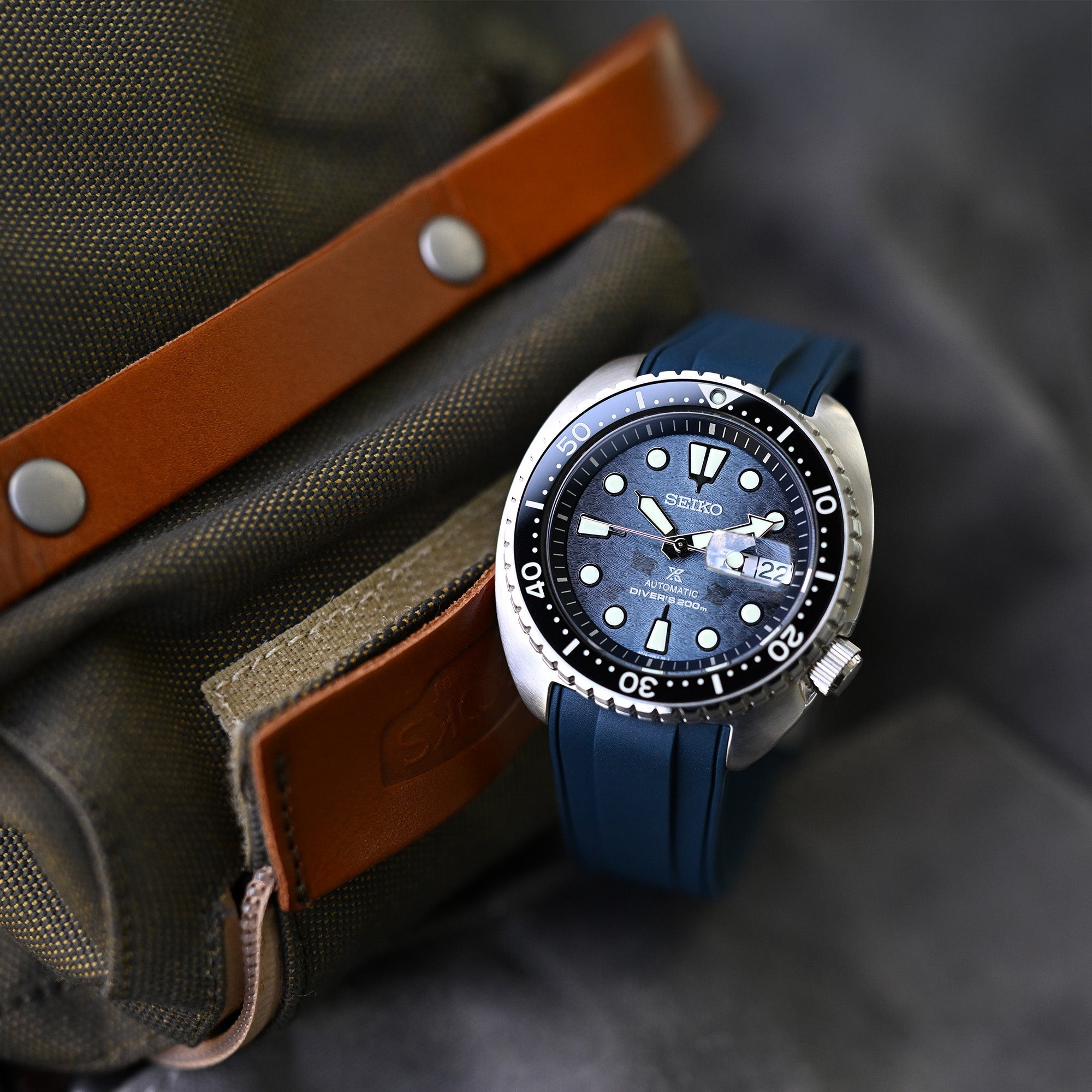 StrapXPro - STX1A Rubber Strap for Seiko Prospex New Turtles SRP777 and King Turtles SRPF77, Navy Blue