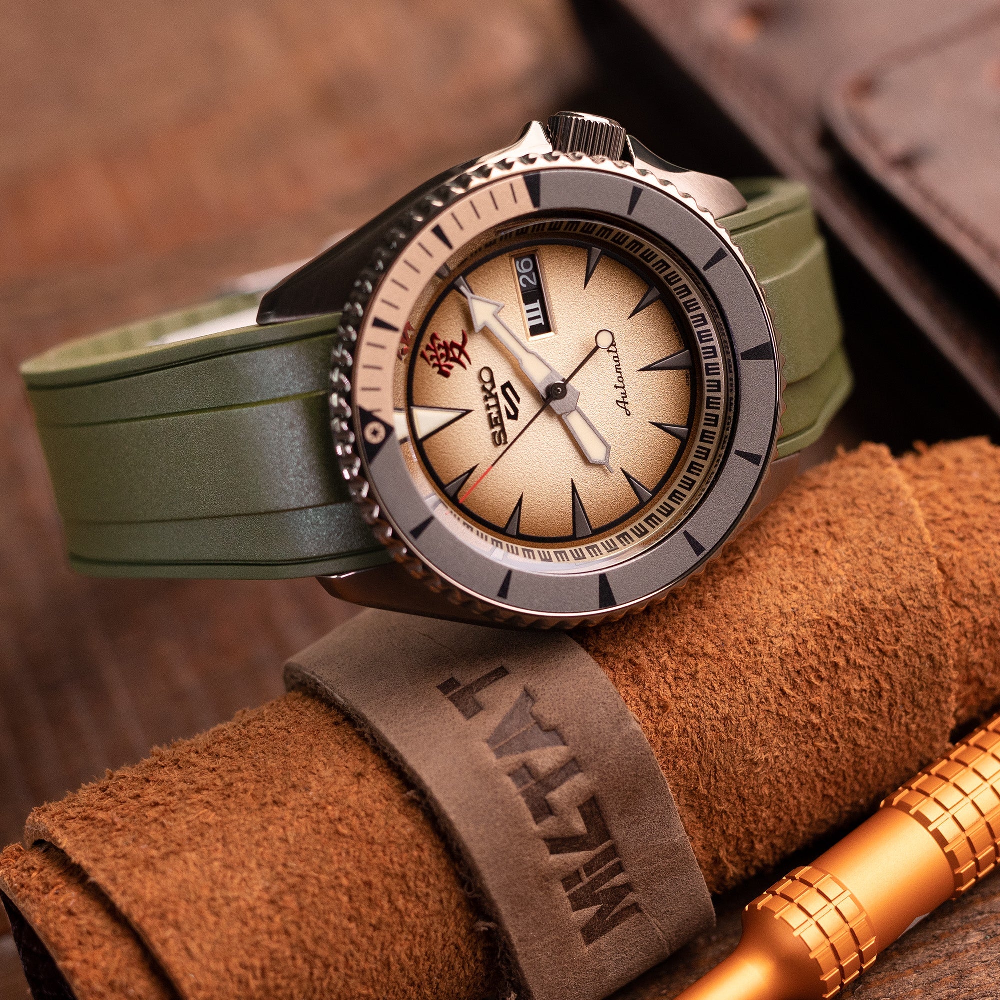 StrapXPro - SX1A Rubber Strap for New Seiko 5 Sport 5KX/GMT, Military Green