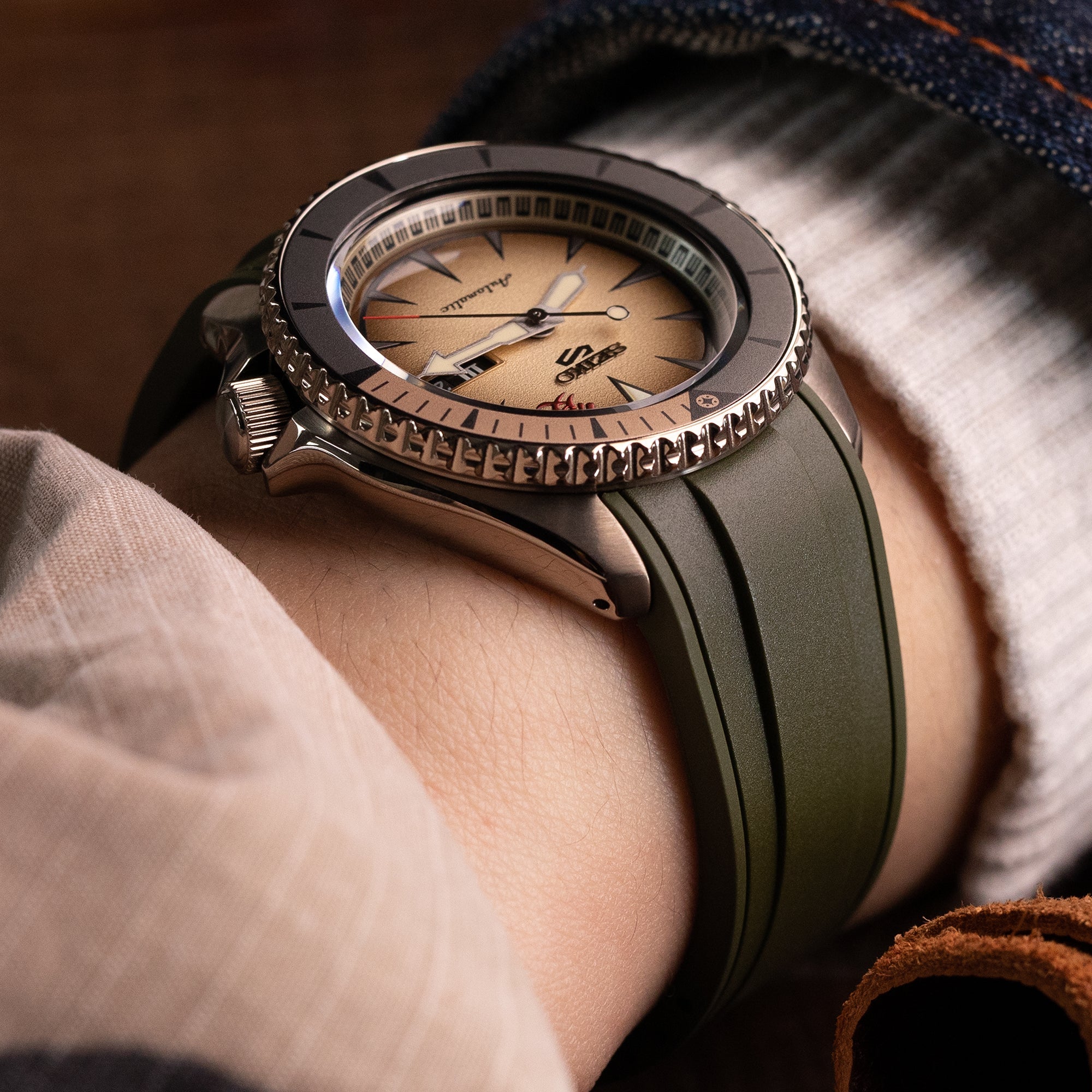 StrapXPro - SX1A Rubber Strap for New Seiko 5 Sport 5KX/GMT, Military Green