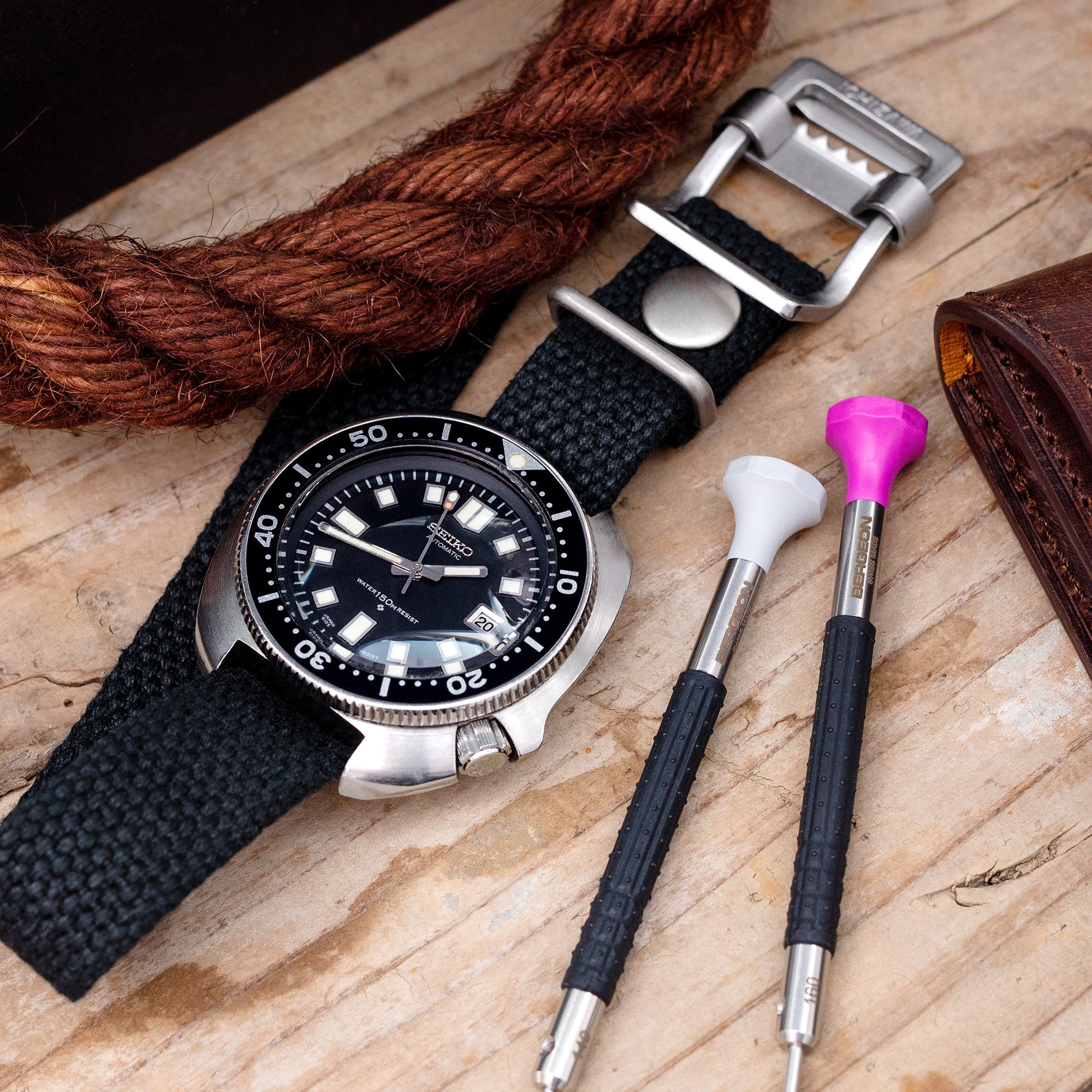19mm Japanese Heavy Cotton Canvas Watch Strap, Black